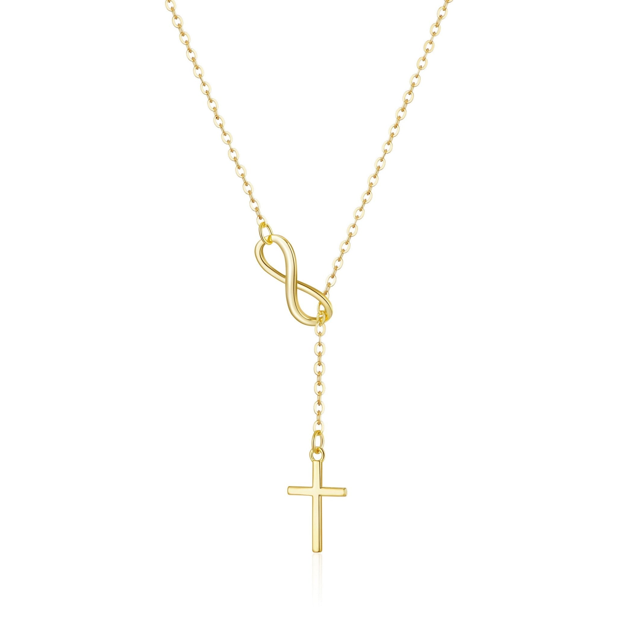 18k Gold Plated Infinity with Cross Lariat Necklace