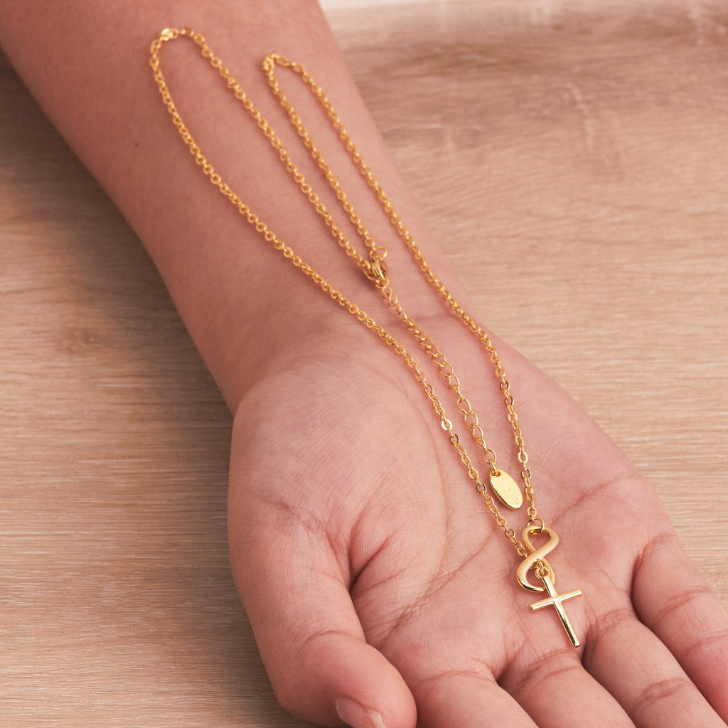 18k Gold Plated Infinity with Cross Lariat Necklace