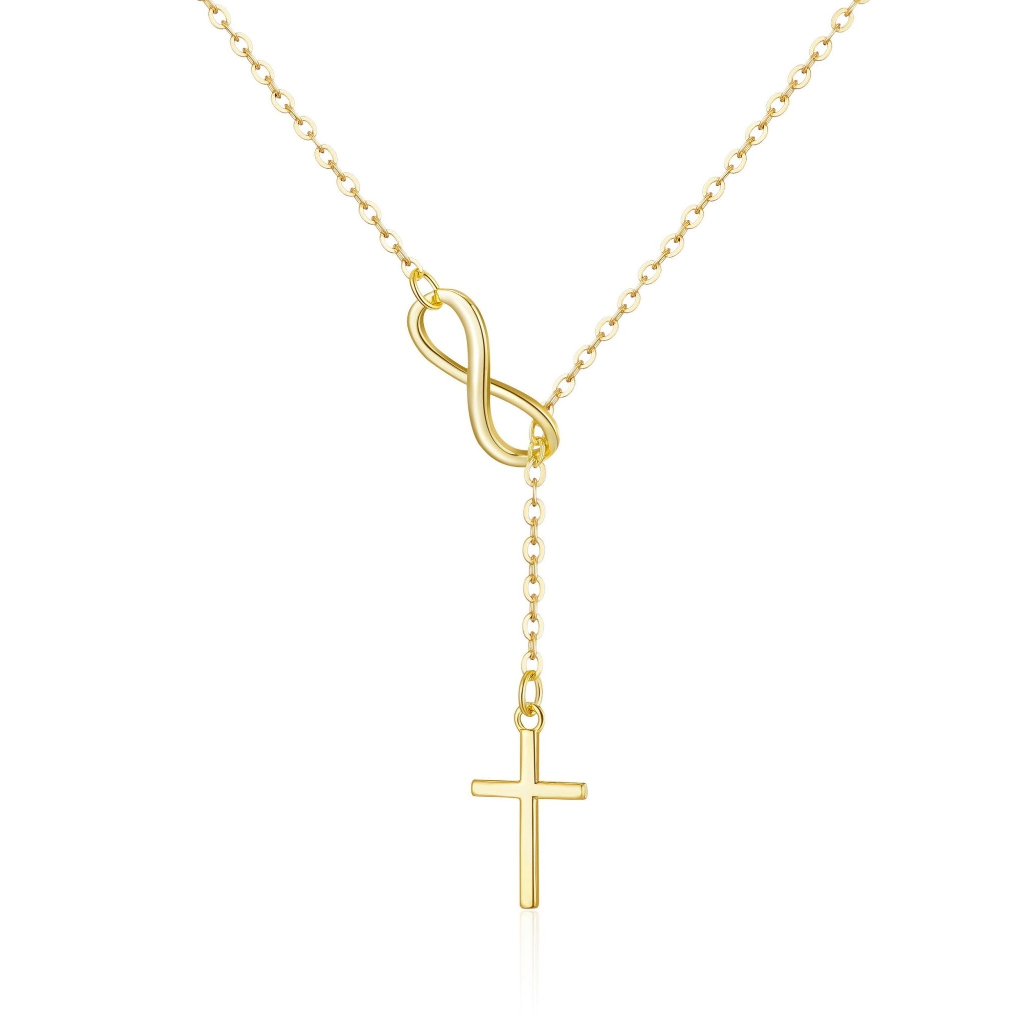 18k Gold Plated Infinity with Cross Lariat Necklace