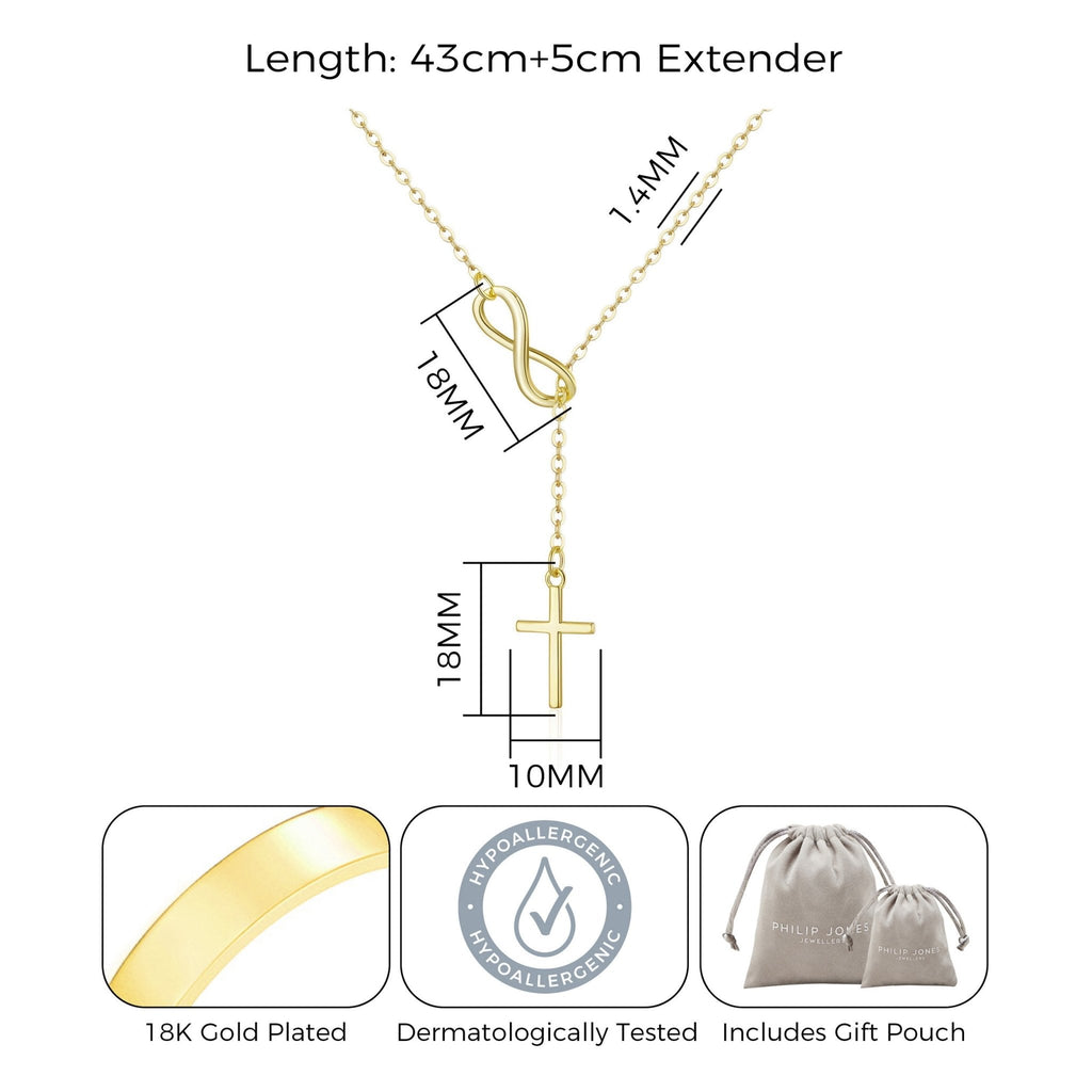18k Gold Plated Infinity with Cross Lariat Necklace