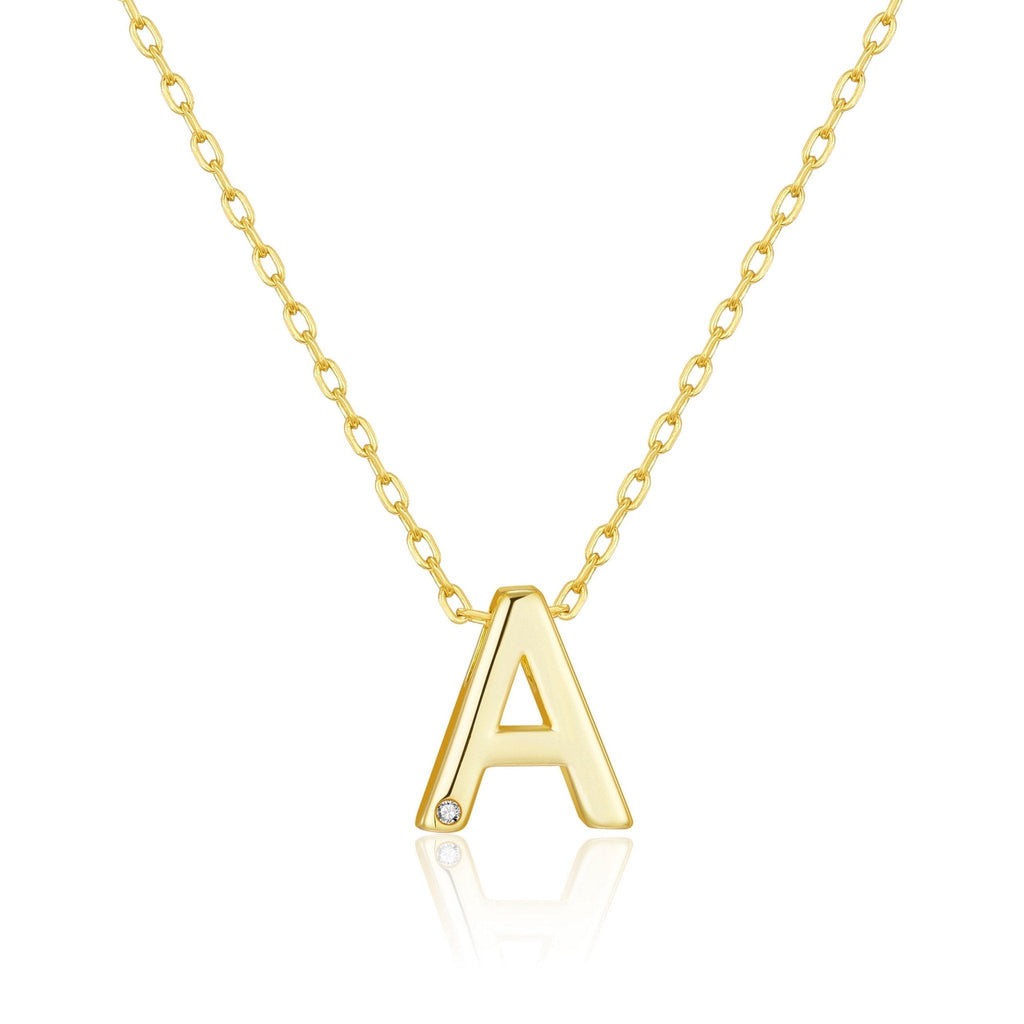 18k Gold Plated Initial Necklace Letter A Created with Zircondia® Crystals
