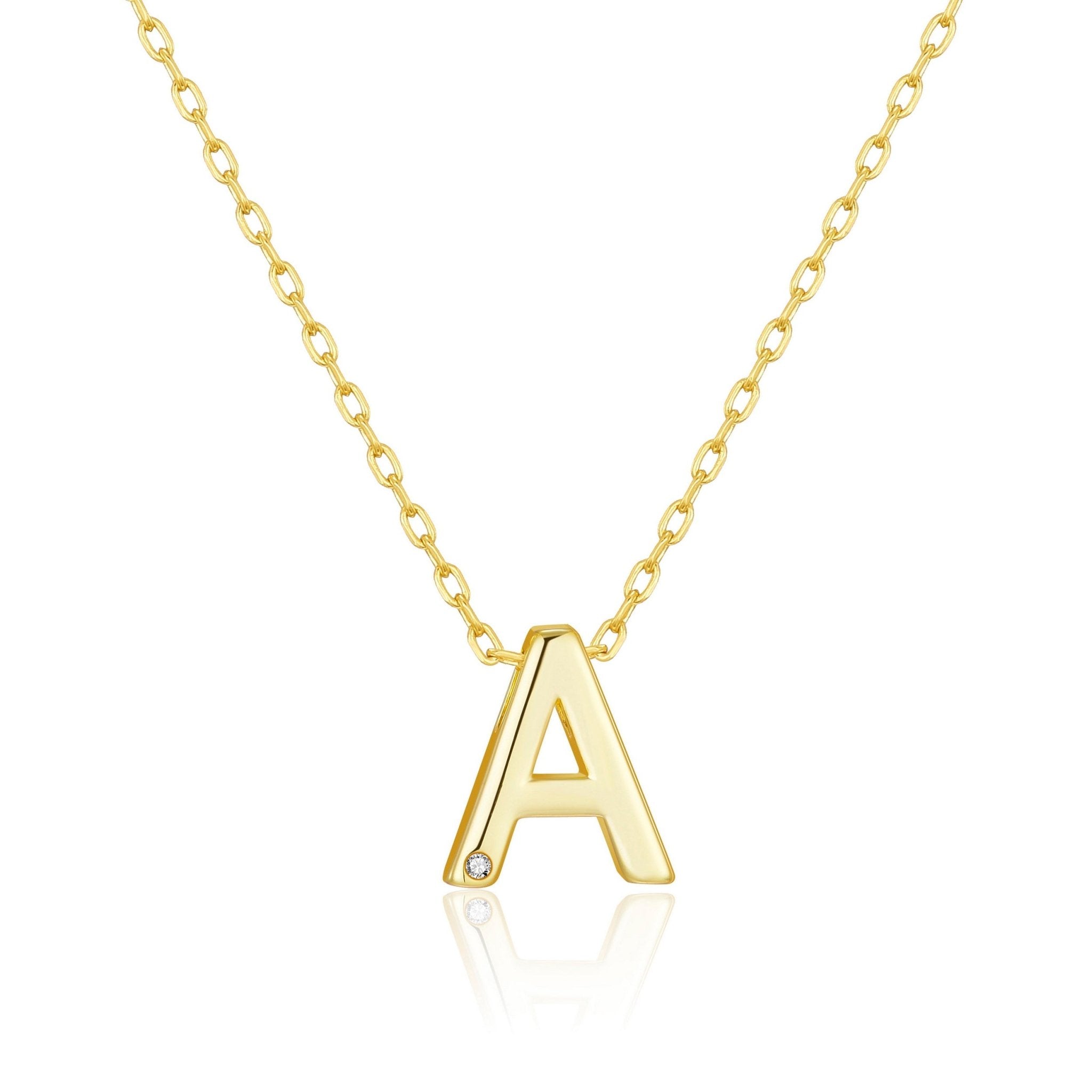 18k Gold Plated Initial Necklace Letter A Created with Zircondia® Crystals