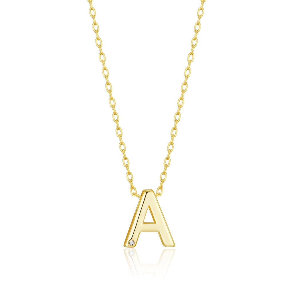 18k Gold Plated Initial Necklace Letter A Created with Zircondia® Crystals