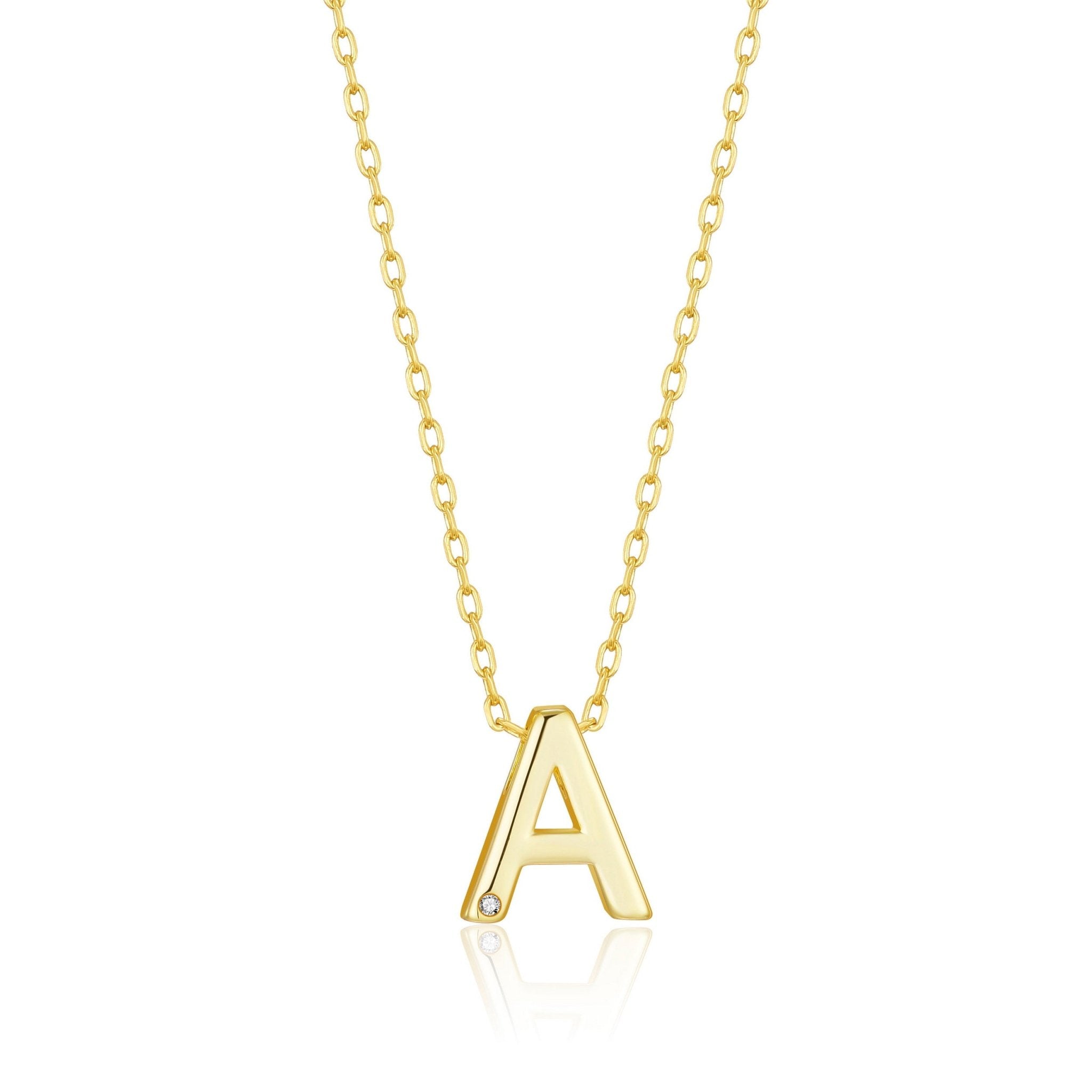 18k Gold Plated Initial Necklace Letter A Created with Zircondia® Crystals