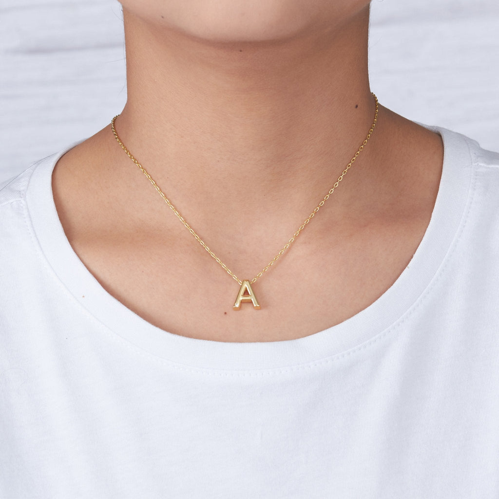 18k Gold Plated Initial Necklace Letter A Created with Zircondia® Crystals