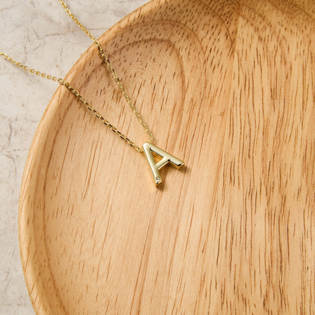18k Gold Plated Initial Necklace Letter A Created with Zircondia® Crystals