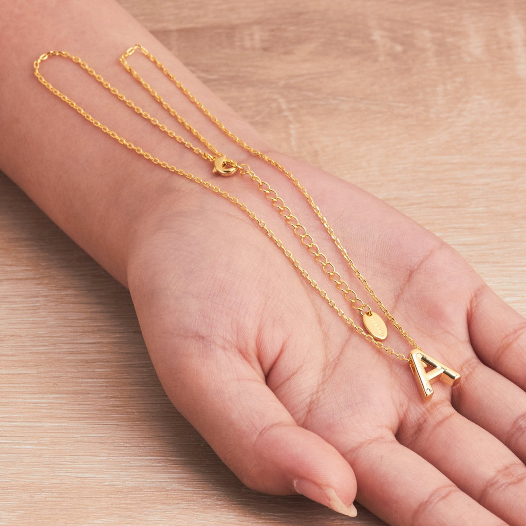 18k Gold Plated Initial Necklace Letter A Created with Zircondia® Crystals