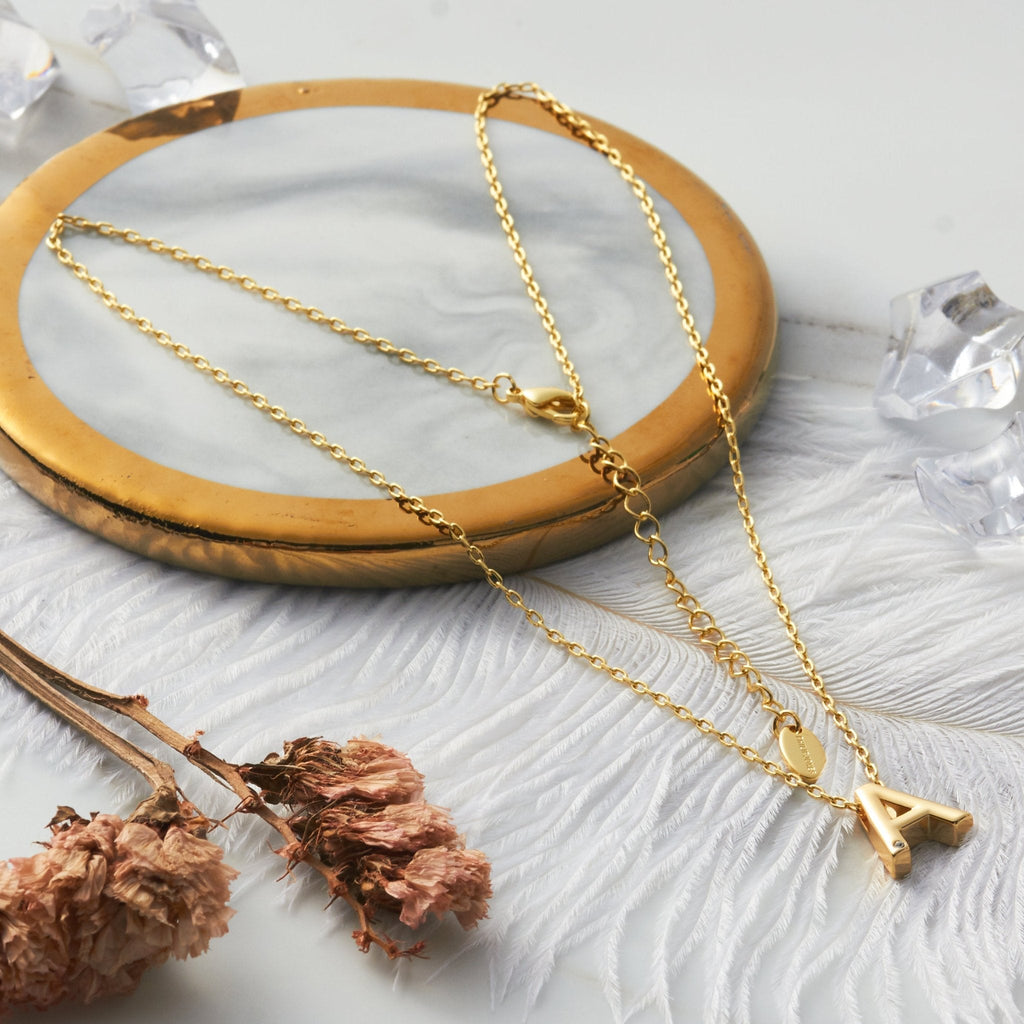 18k Gold Plated Initial Necklace Letter A Created with Zircondia® Crystals