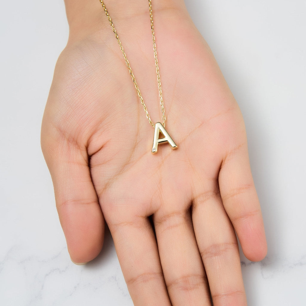 18k Gold Plated Initial Necklace Letter A Created with Zircondia® Crystals