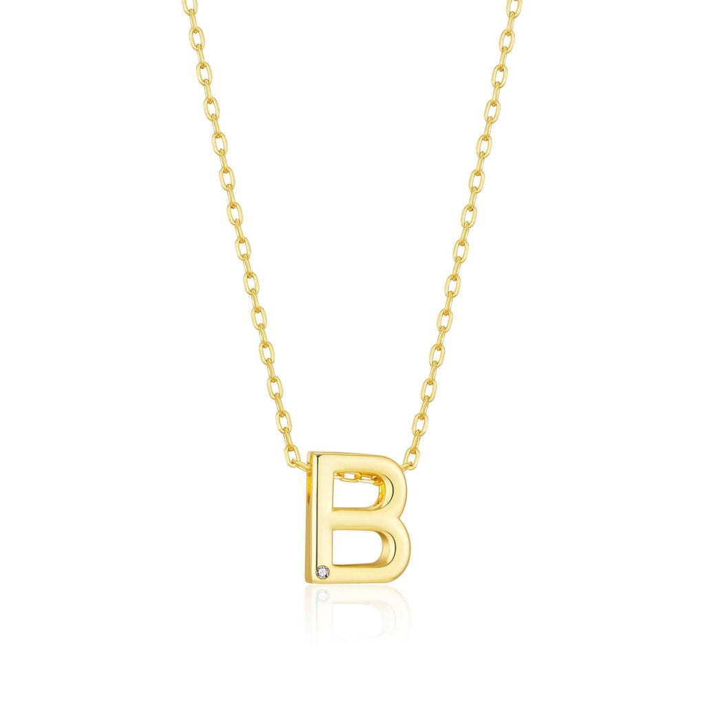 18k Gold Plated Initial Necklace Letter B Created with Zircondia® Crystals