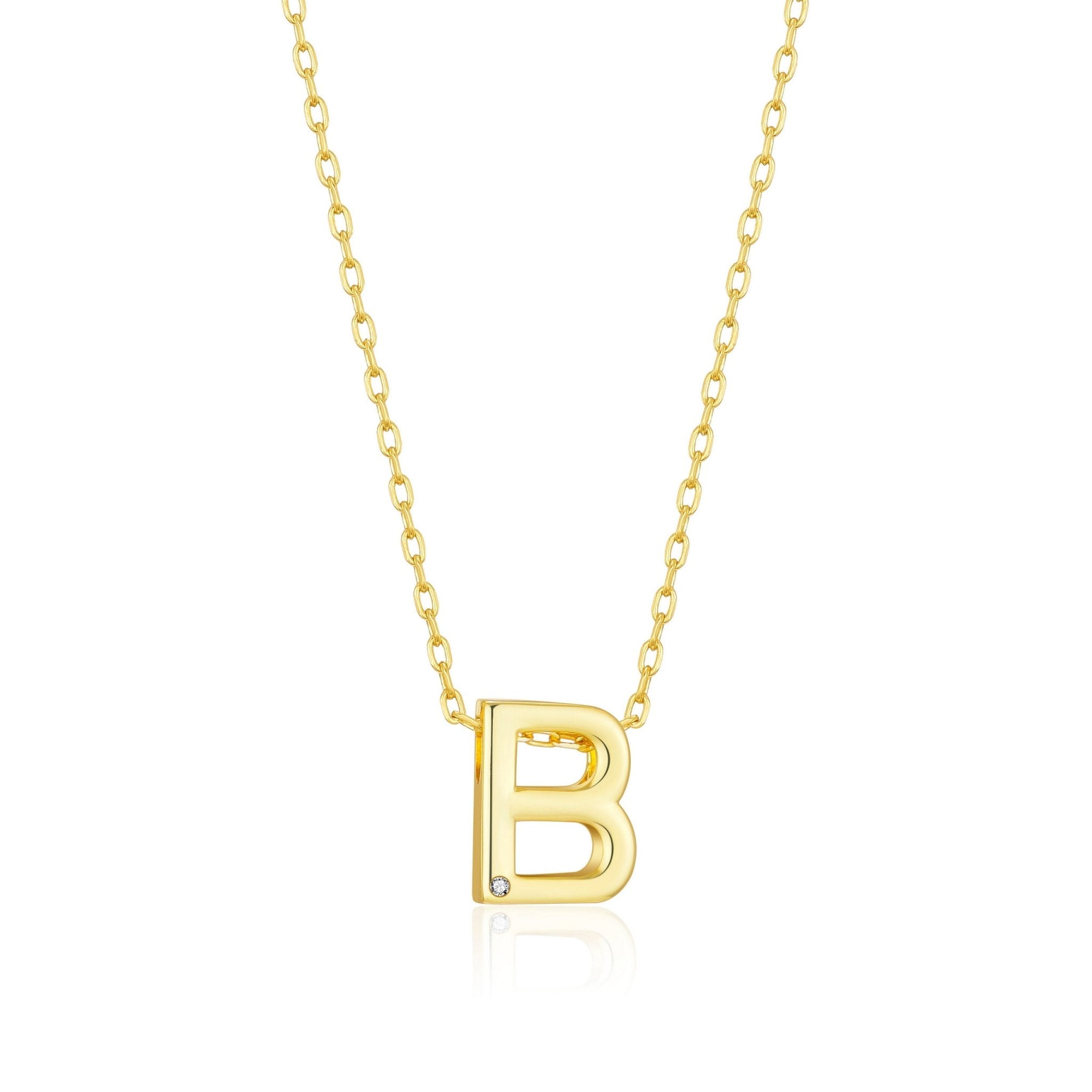 18k Gold Plated Initial Necklace Letter B Created with Zircondia® Crystals