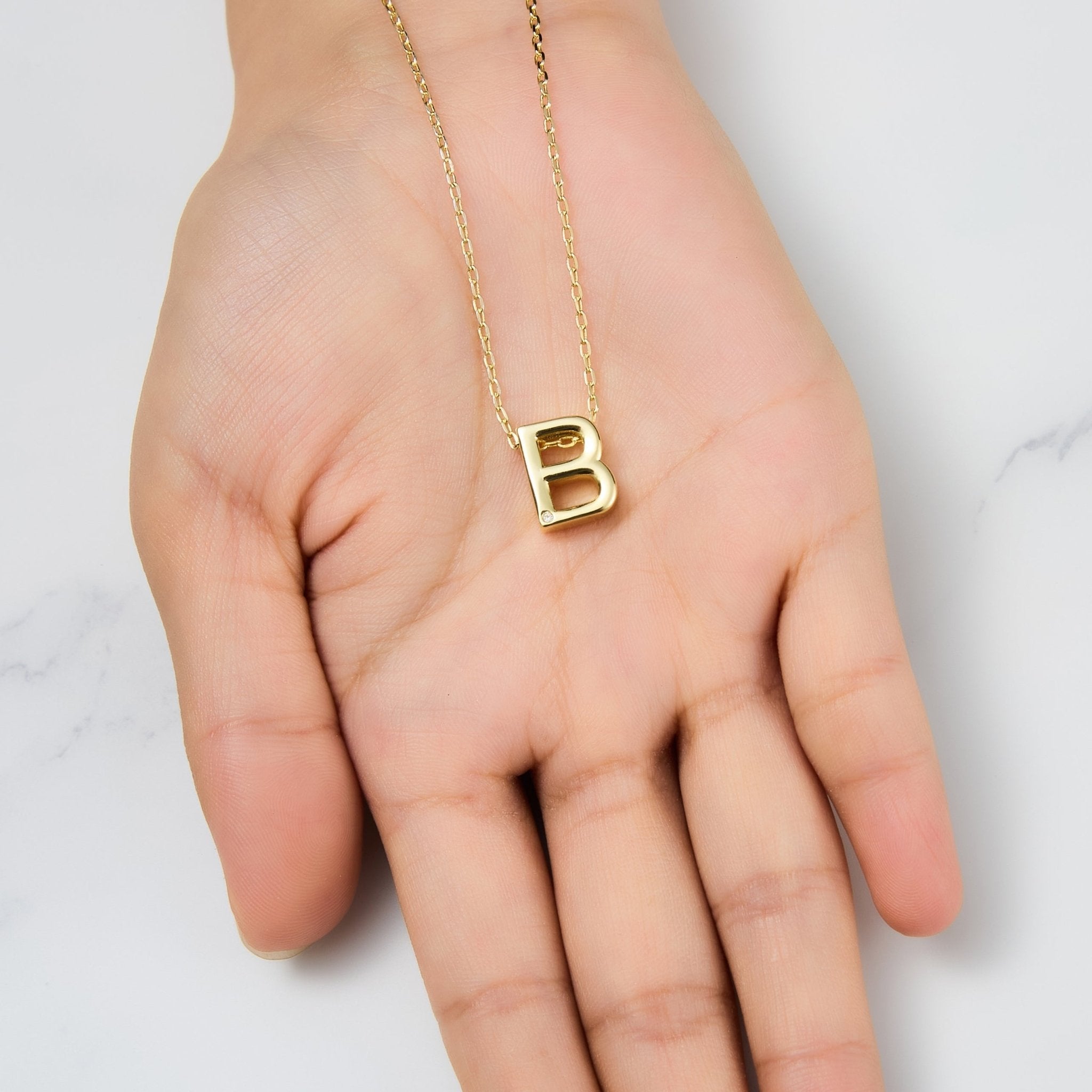 18k Gold Plated Initial Necklace Letter B Created with Zircondia® Crystals