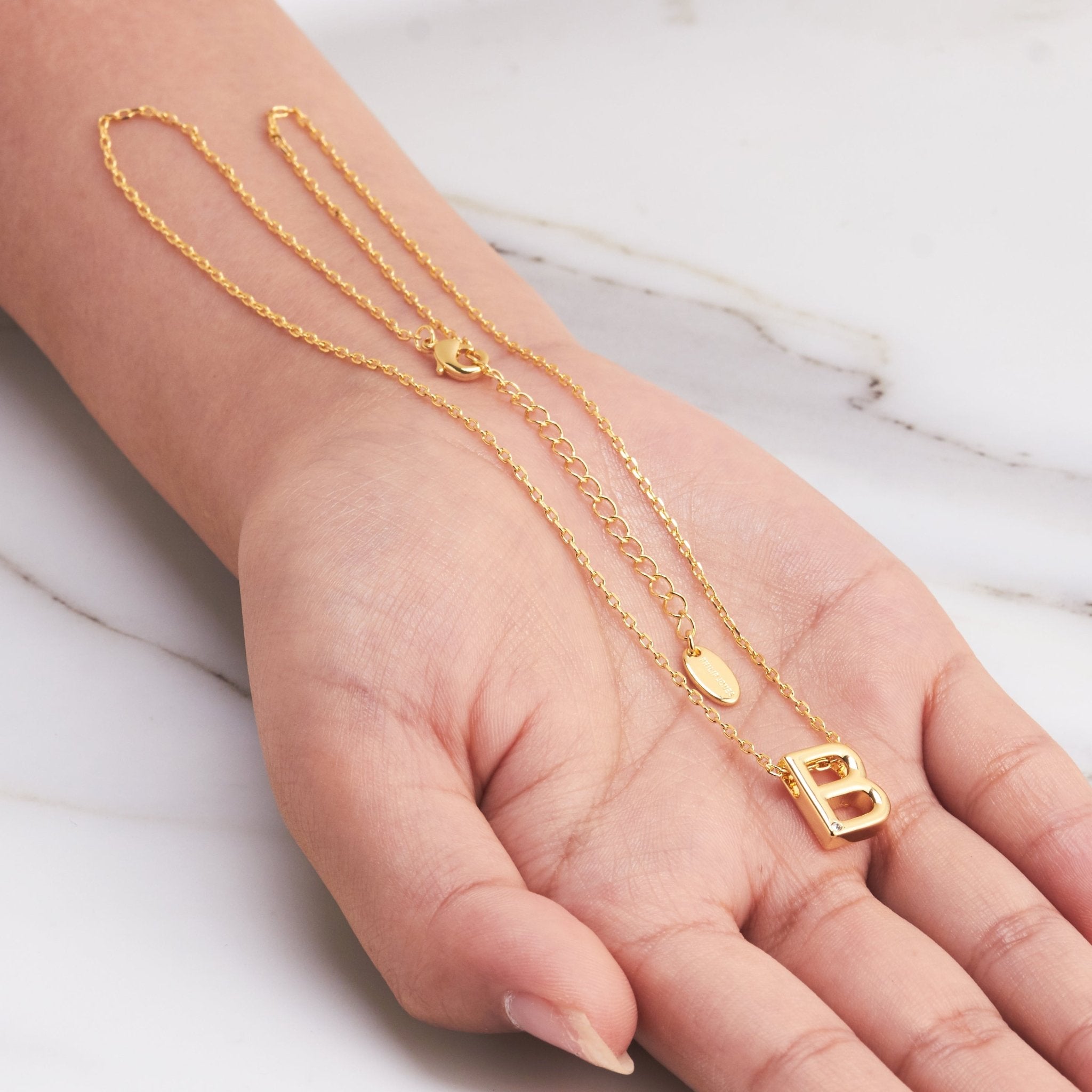 18k Gold Plated Initial Necklace Letter B Created with Zircondia® Crystals