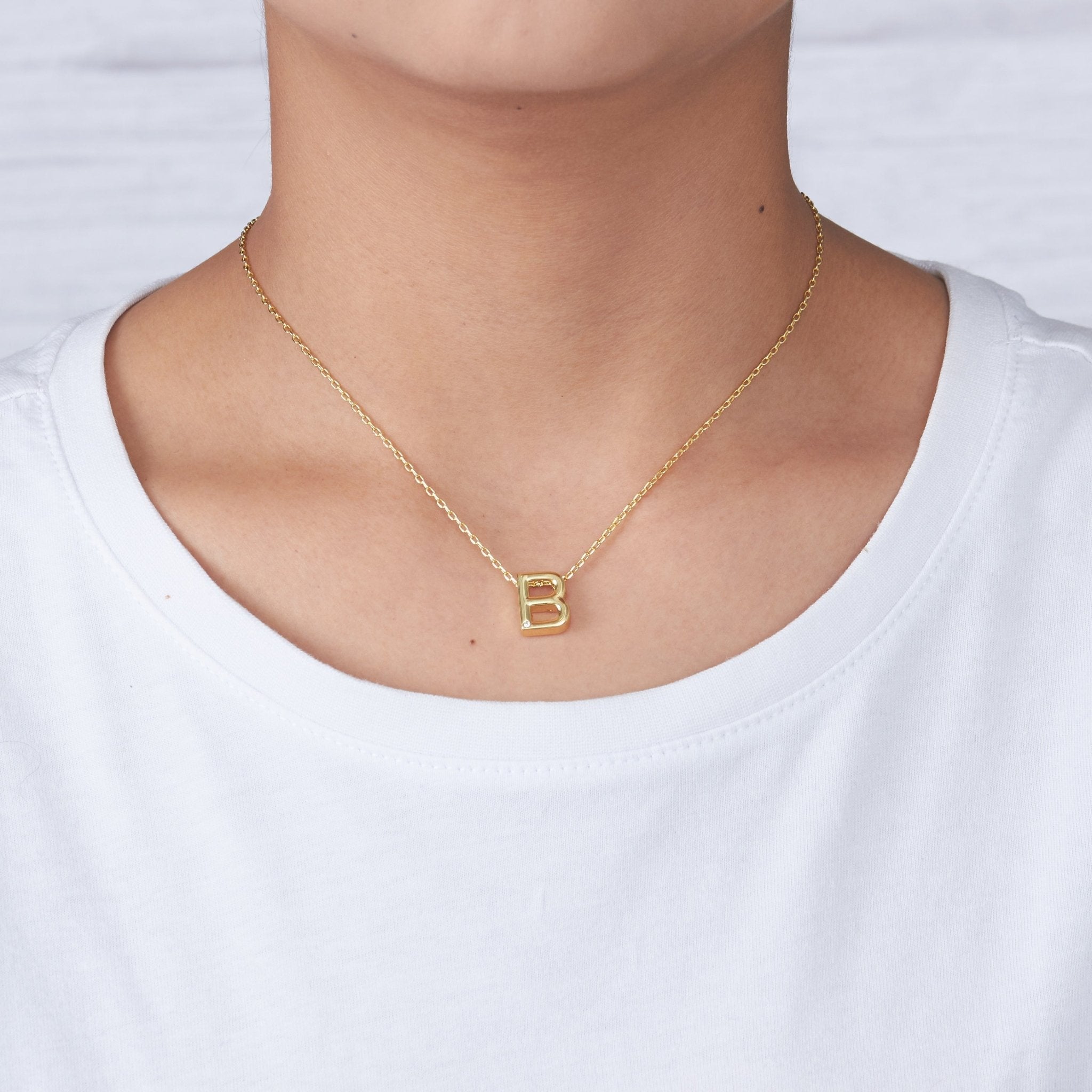 18k Gold Plated Initial Necklace Letter B Created with Zircondia® Crystals