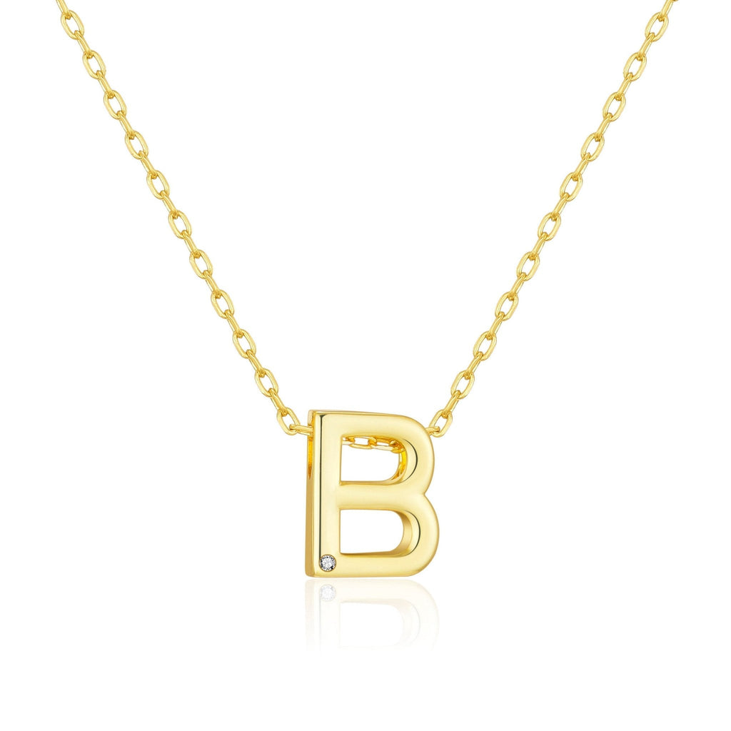 18k Gold Plated Initial Necklace Letter B Created with Zircondia® Crystals