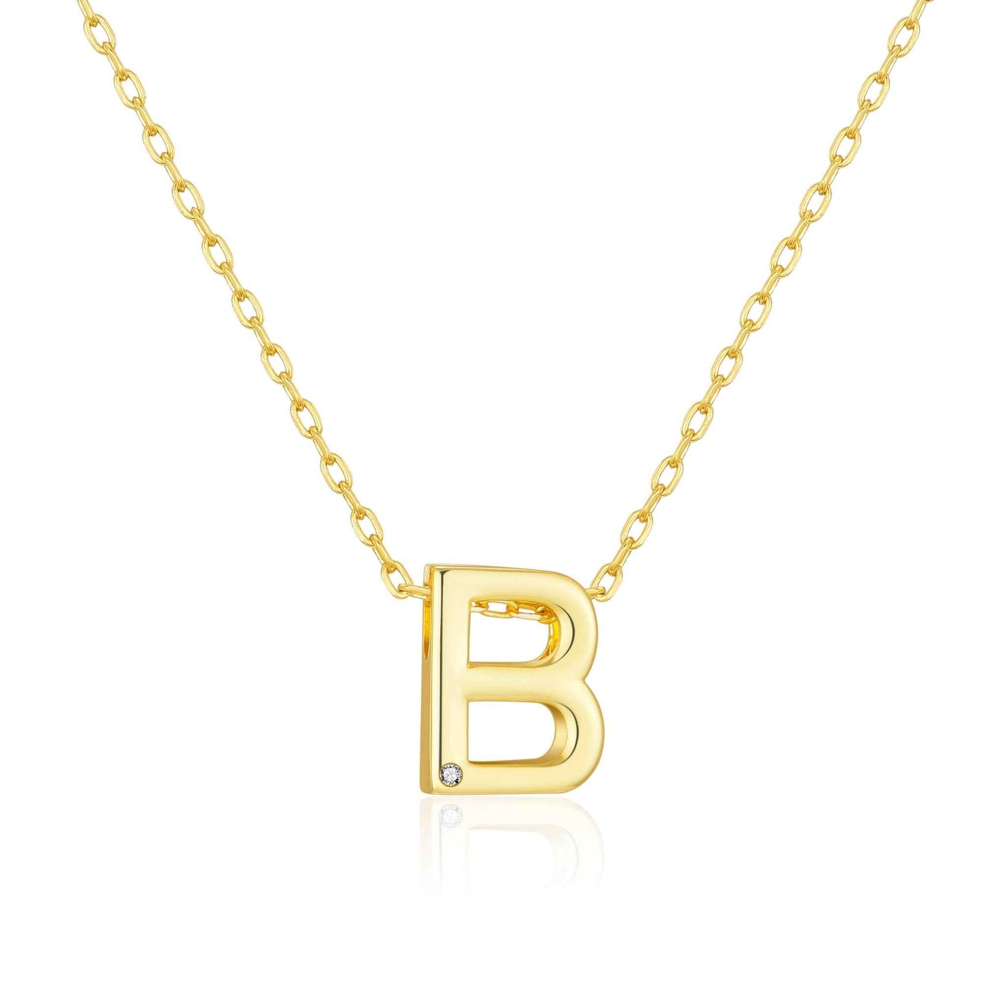 18k Gold Plated Initial Necklace Letter B Created with Zircondia® Crystals