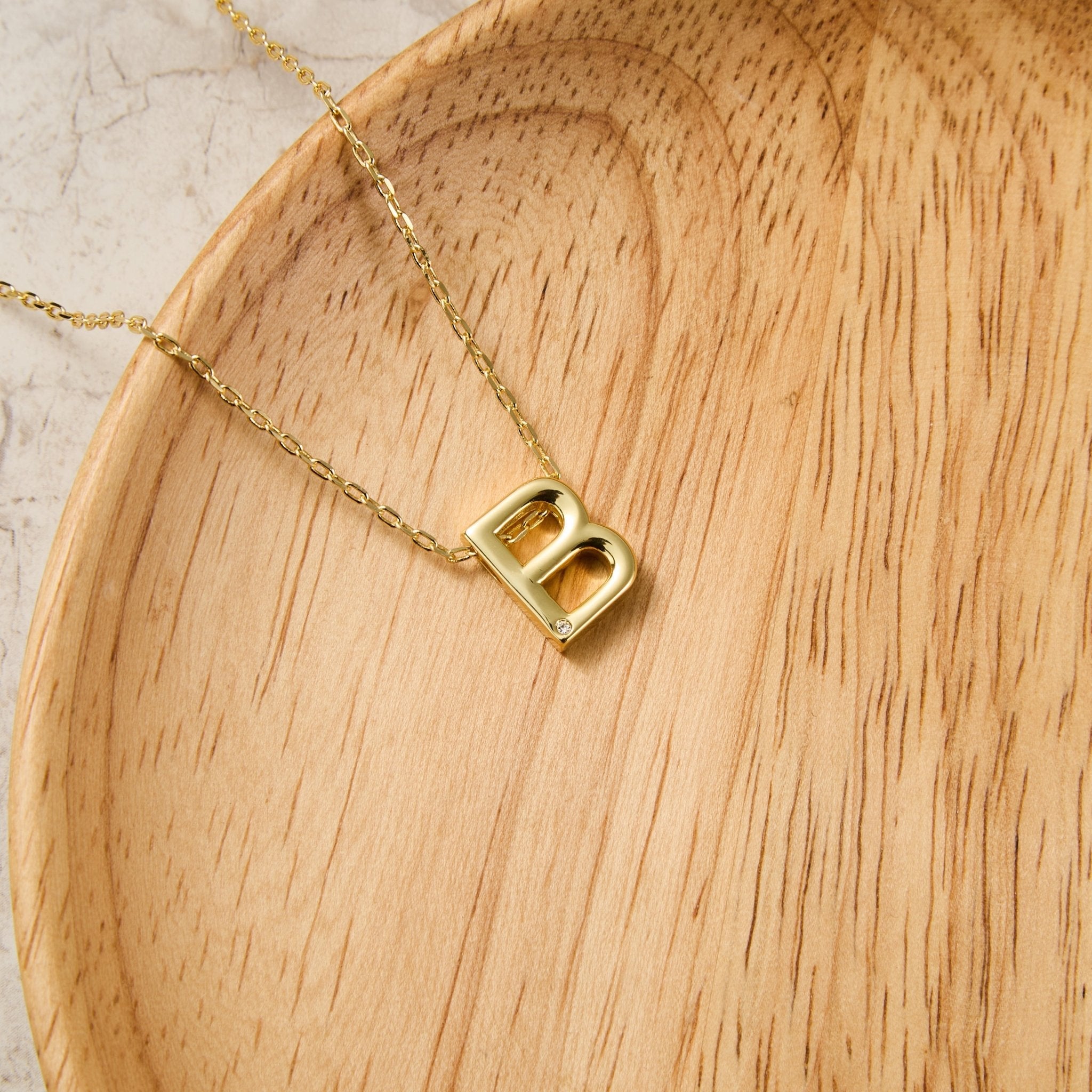 18k Gold Plated Initial Necklace Letter B Created with Zircondia® Crystals