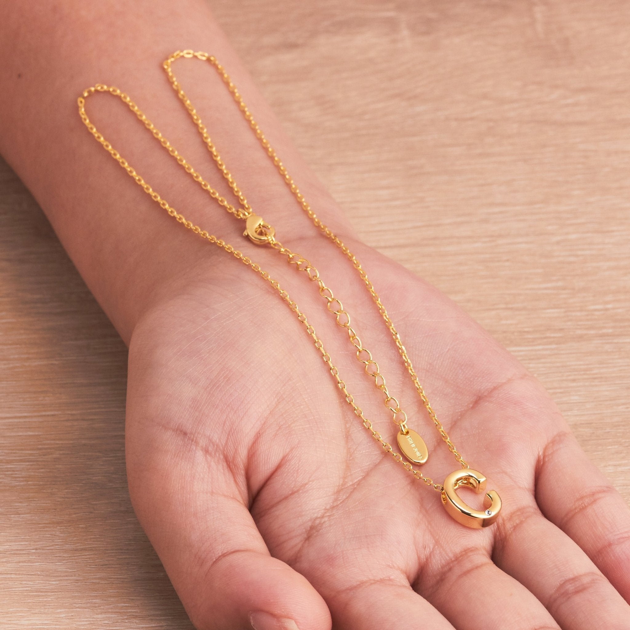 18k Gold Plated Initial Necklace Letter C Created with Zircondia® Crystals