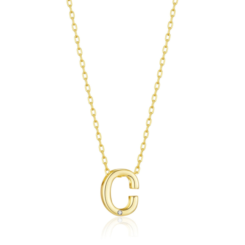 18k Gold Plated Initial Necklace Letter C Created with Zircondia® Crystals