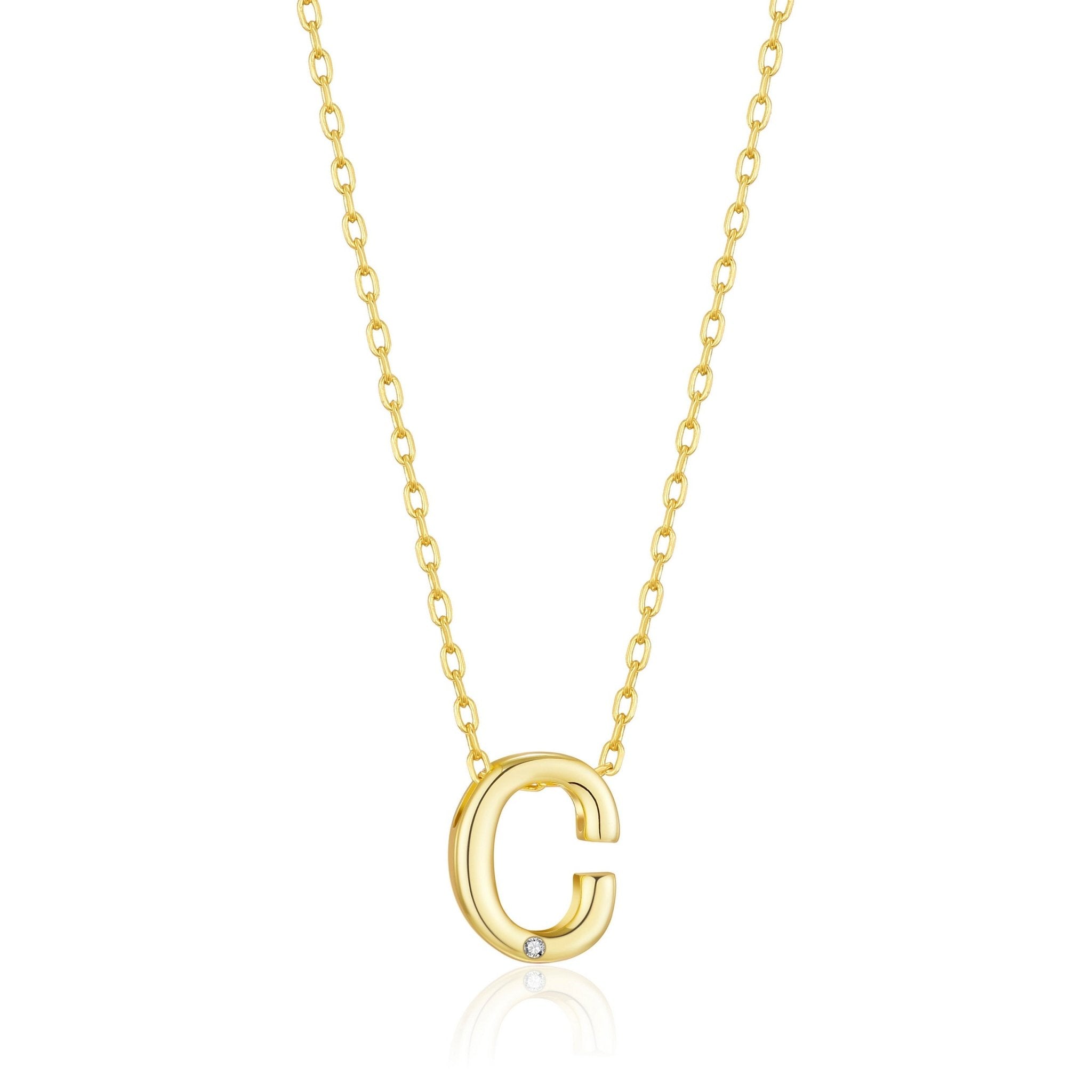 18k Gold Plated Initial Necklace Letter C Created with Zircondia® Crystals