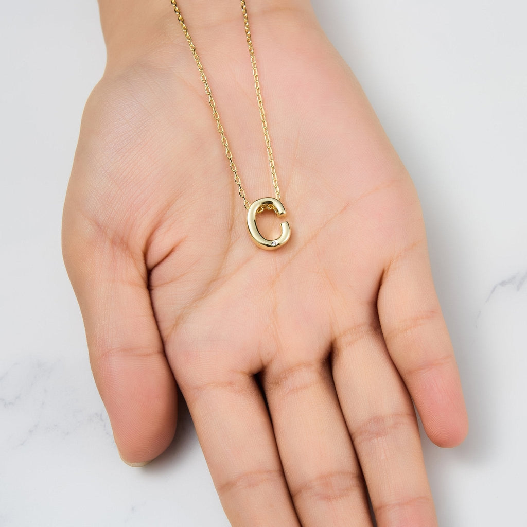 18k Gold Plated Initial Necklace Letter C Created with Zircondia® Crystals