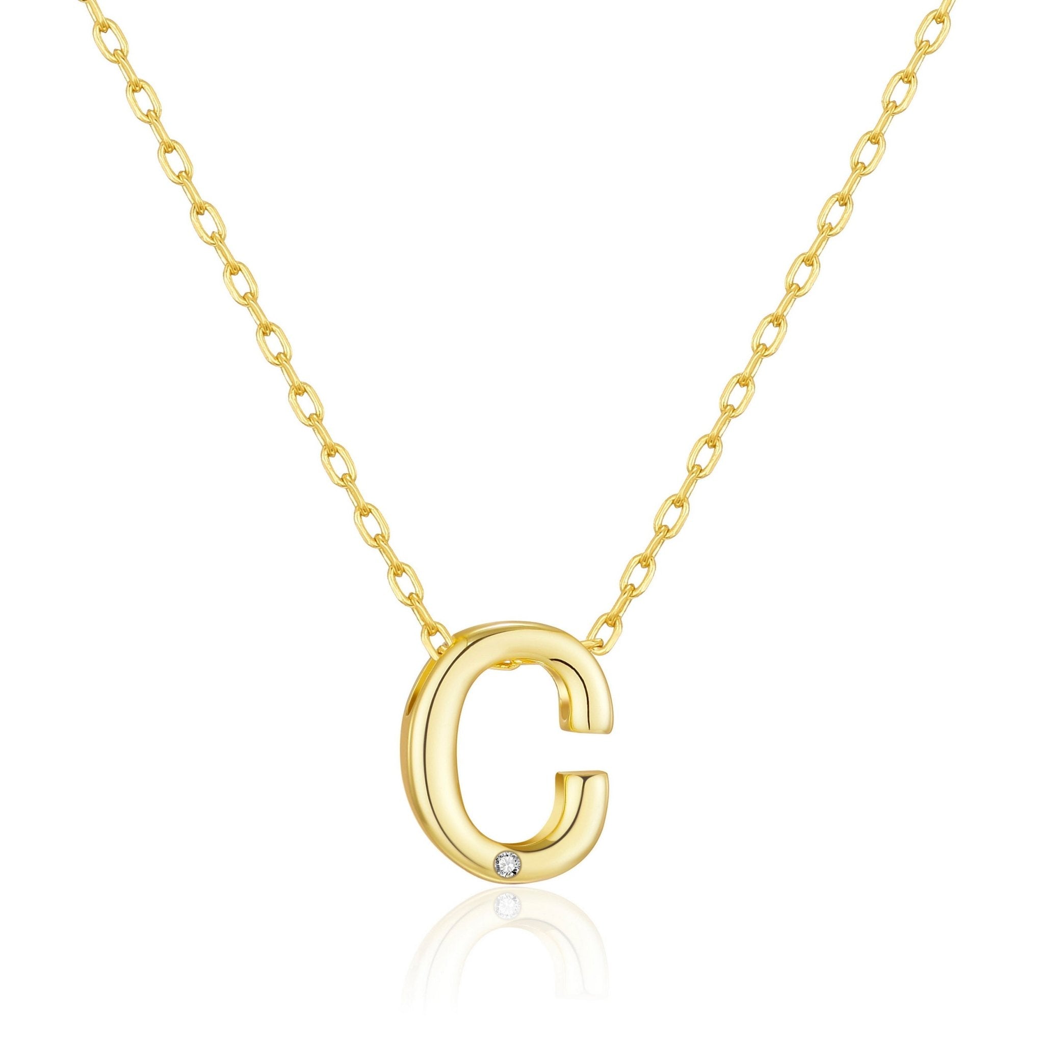18k Gold Plated Initial Necklace Letter C Created with Zircondia® Crystals