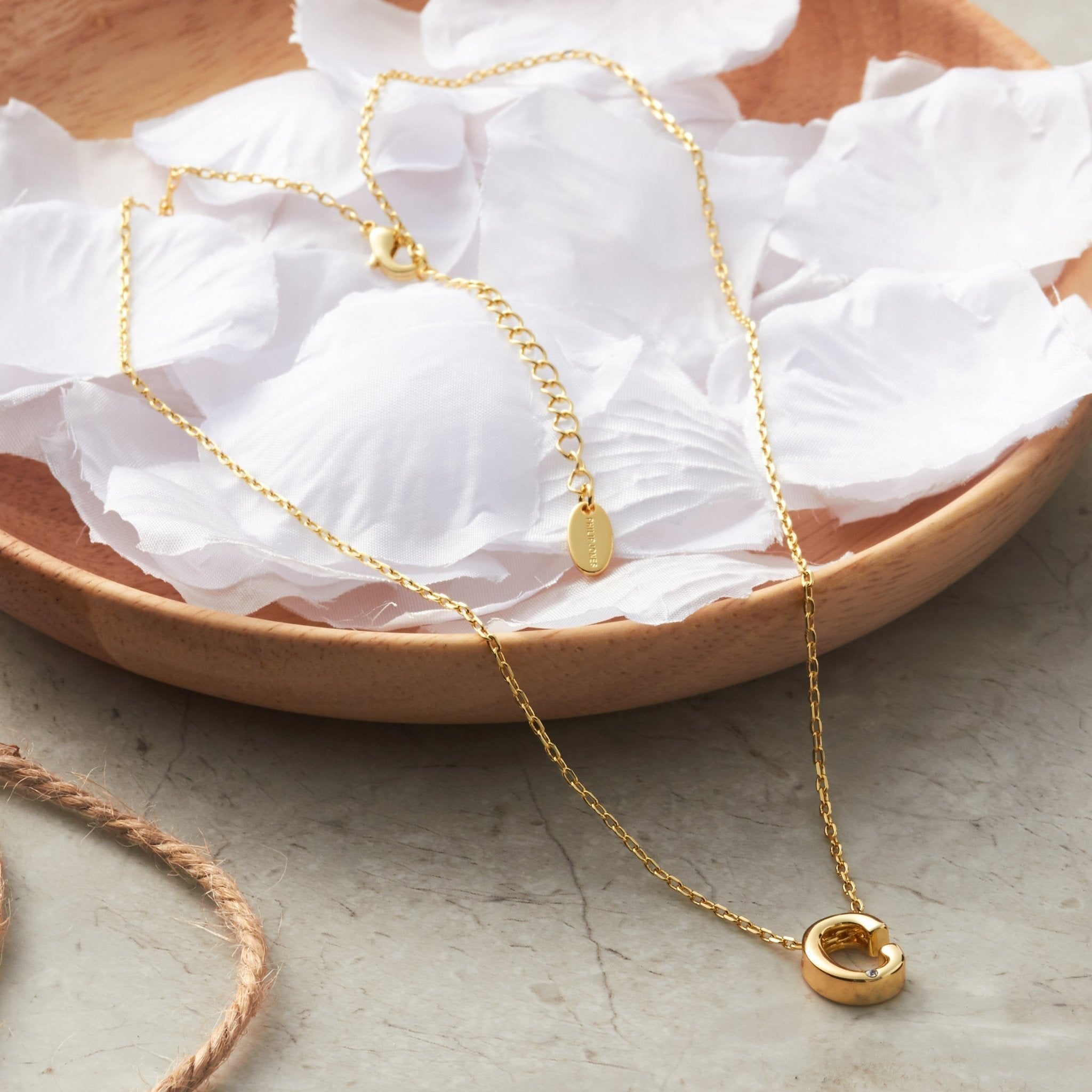 18k Gold Plated Initial Necklace Letter C Created with Zircondia® Crystals
