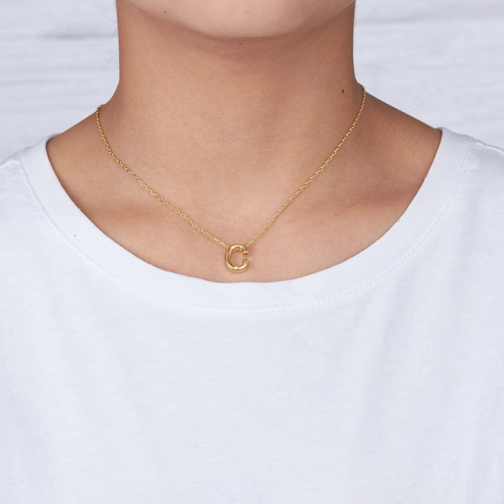 18k Gold Plated Initial Necklace Letter C Created with Zircondia® Crystals