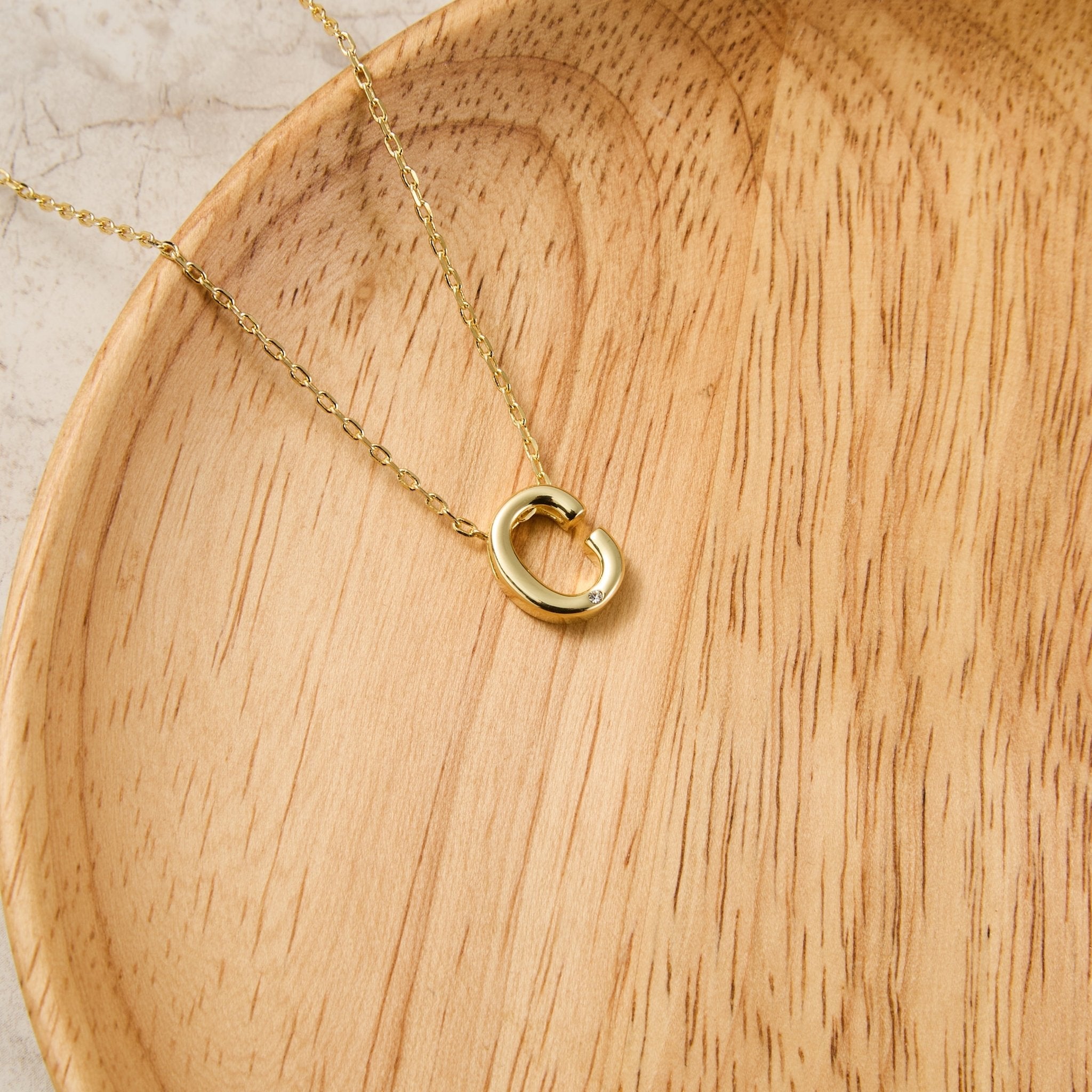18k Gold Plated Initial Necklace Letter C Created with Zircondia® Crystals