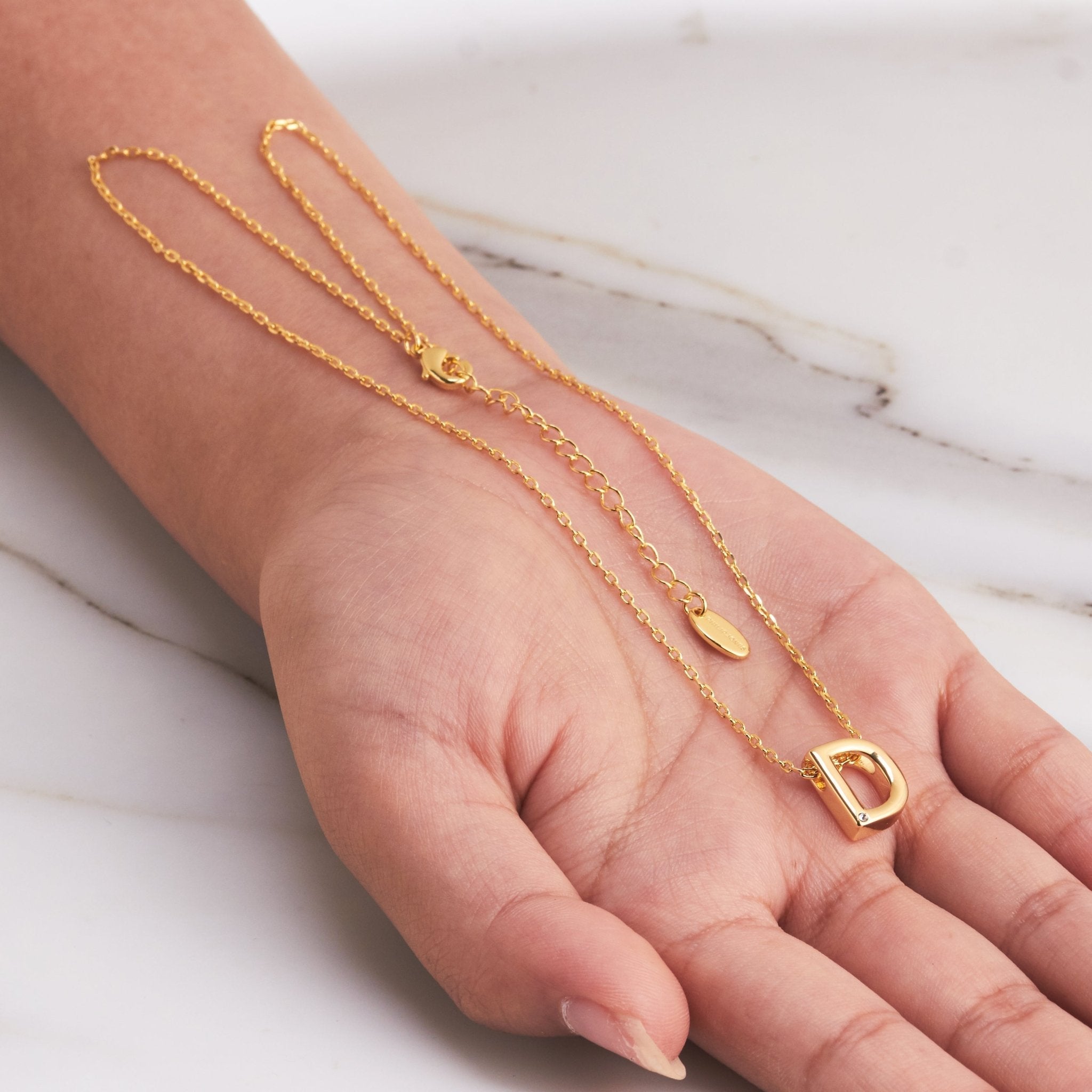 18k Gold Plated Initial Necklace Letter D Created with Zircondia® Crystals
