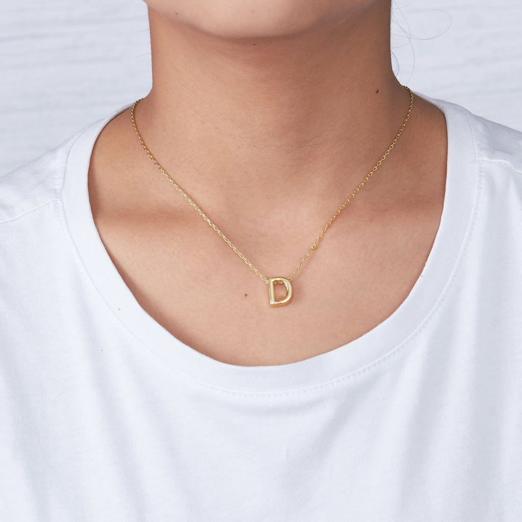 18k Gold Plated Initial Necklace Letter D Created with Zircondia® Crystals