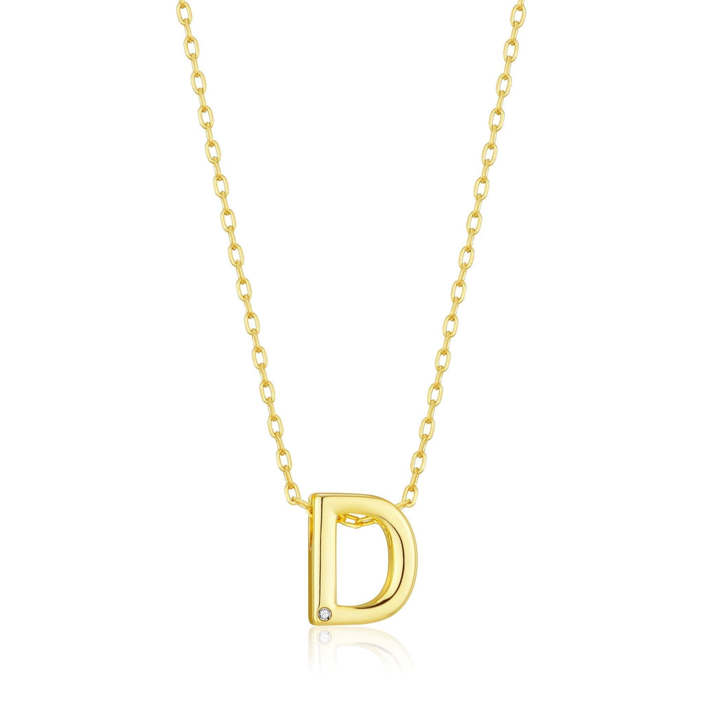 18k Gold Plated Initial Necklace Letter D Created with Zircondia® Crystals