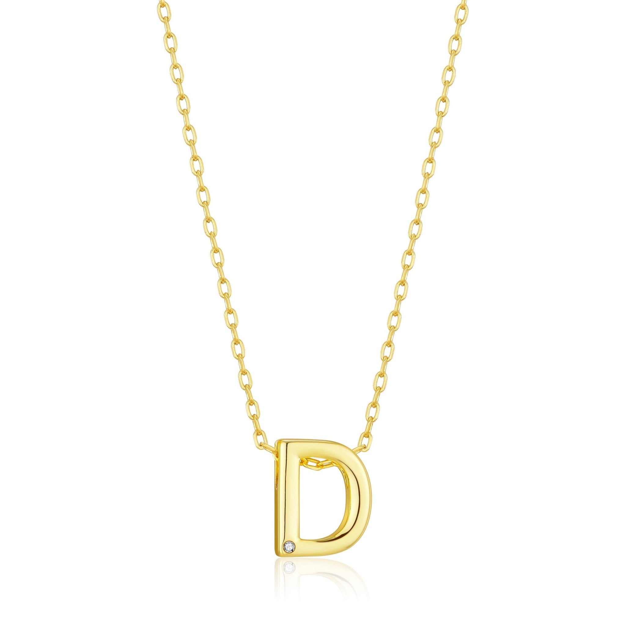 18k Gold Plated Initial Necklace Letter D Created with Zircondia® Crystals