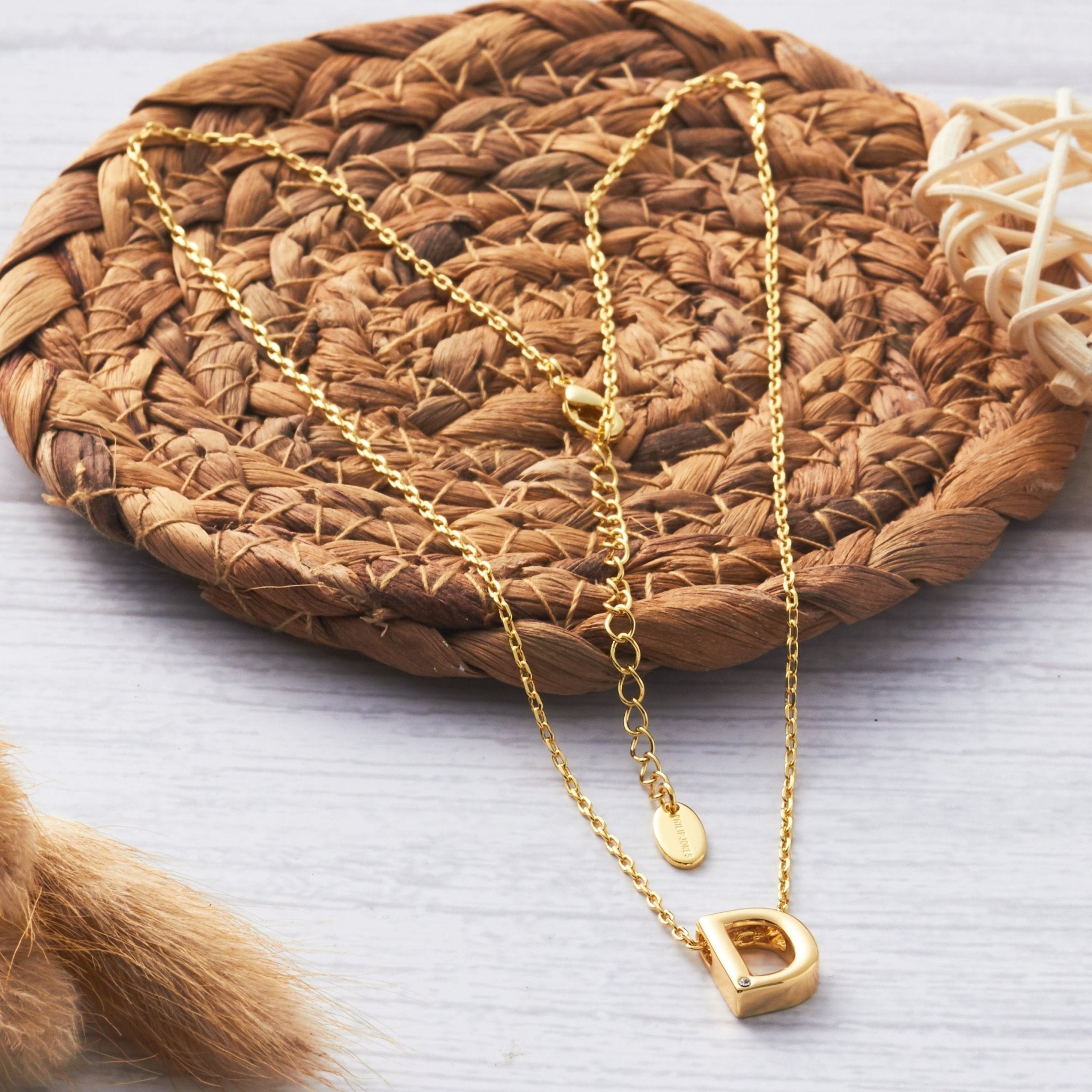 18k Gold Plated Initial Necklace Letter D Created with Zircondia® Crystals