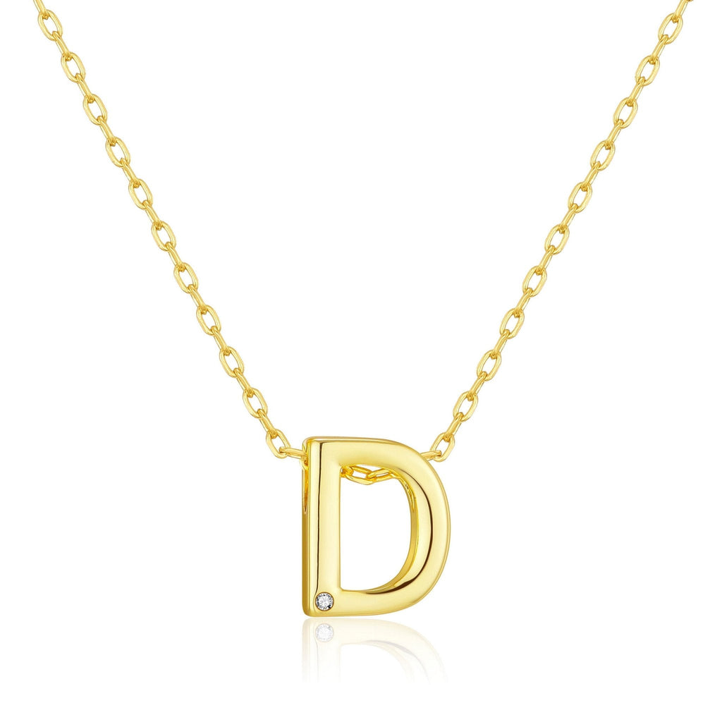 18k Gold Plated Initial Necklace Letter D Created with Zircondia® Crystals