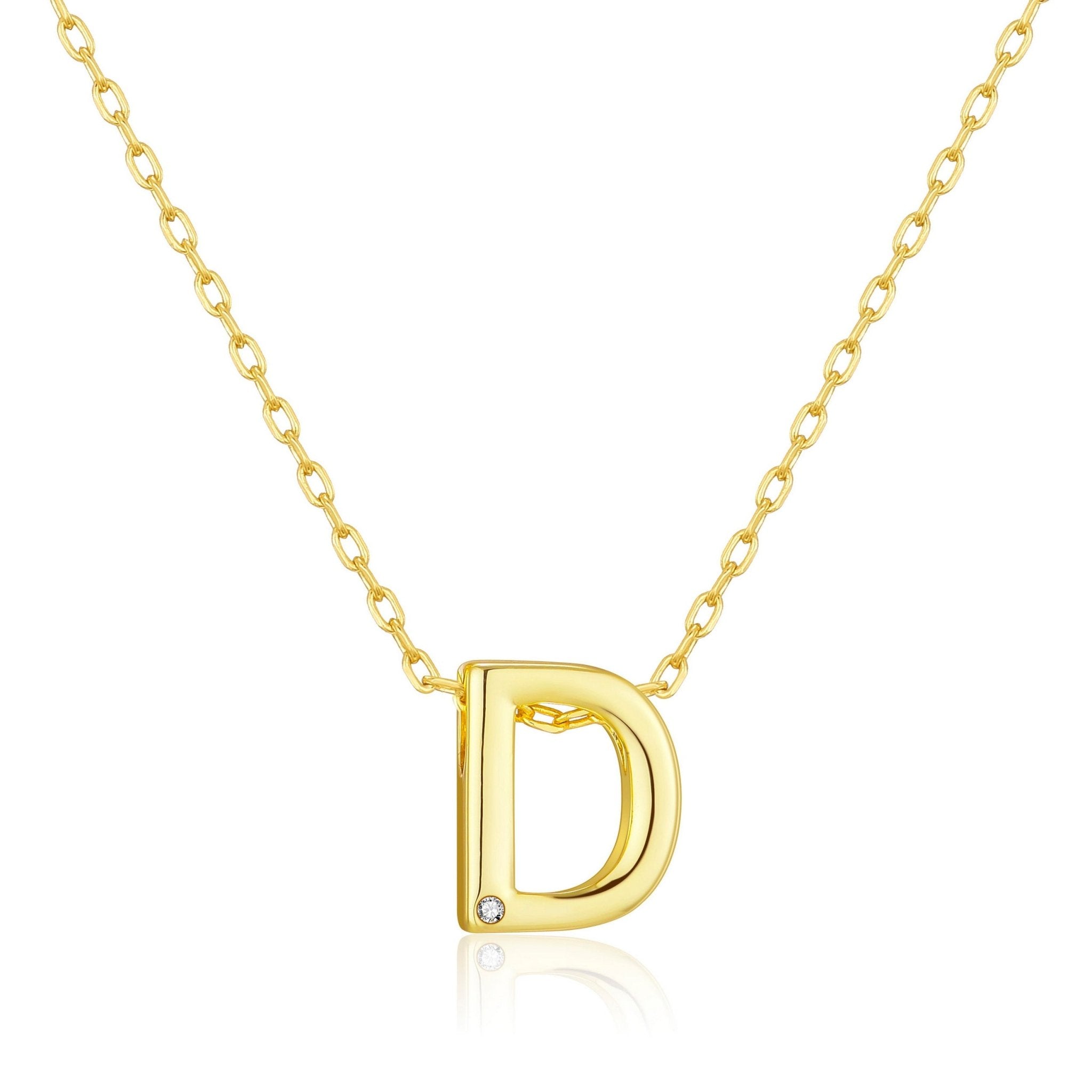 18k Gold Plated Initial Necklace Letter D Created with Zircondia® Crystals