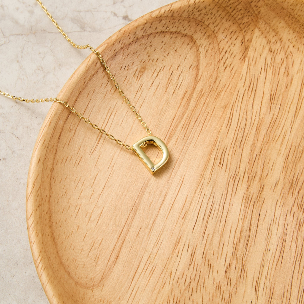 18k Gold Plated Initial Necklace Letter D Created with Zircondia® Crystals