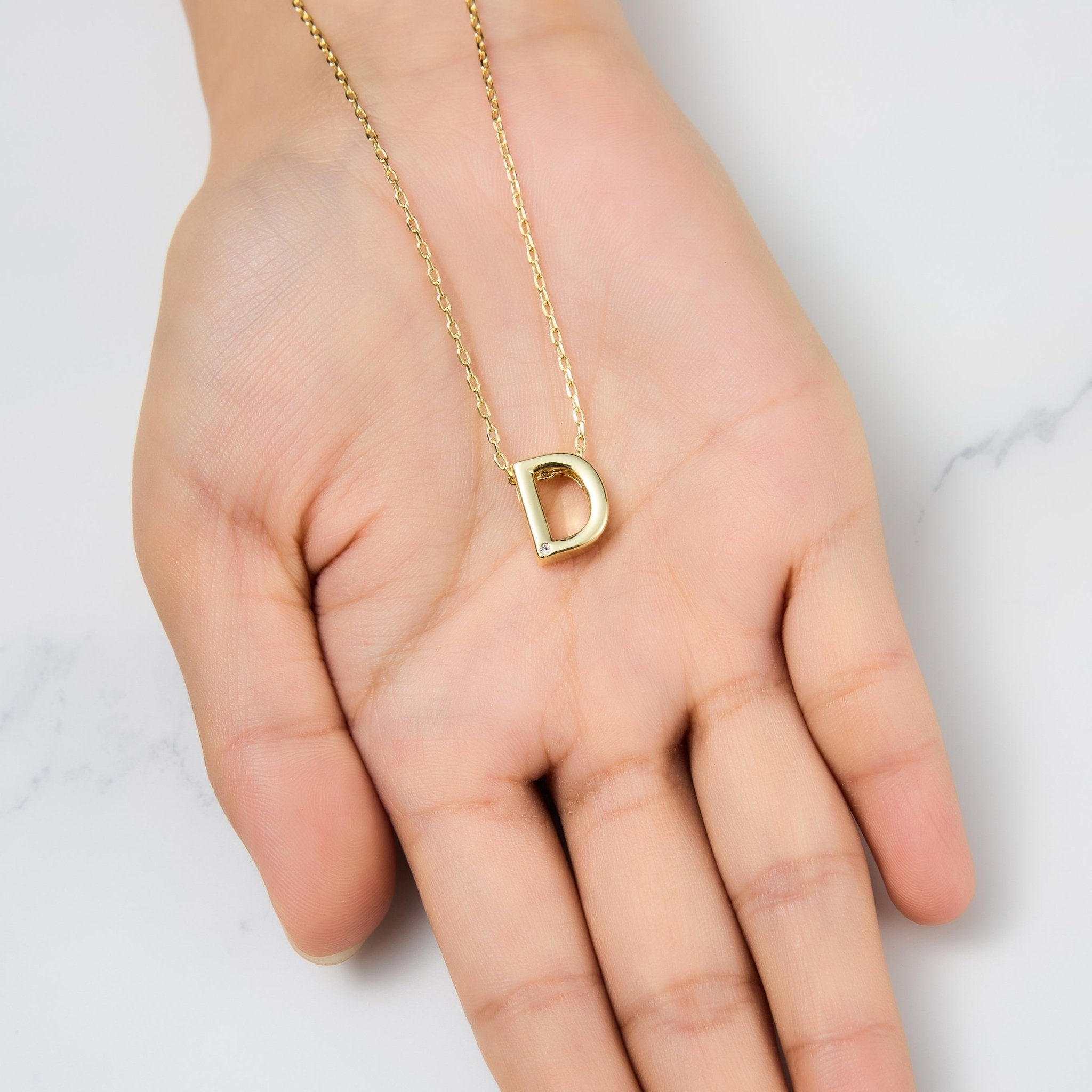18k Gold Plated Initial Necklace Letter D Created with Zircondia® Crystals