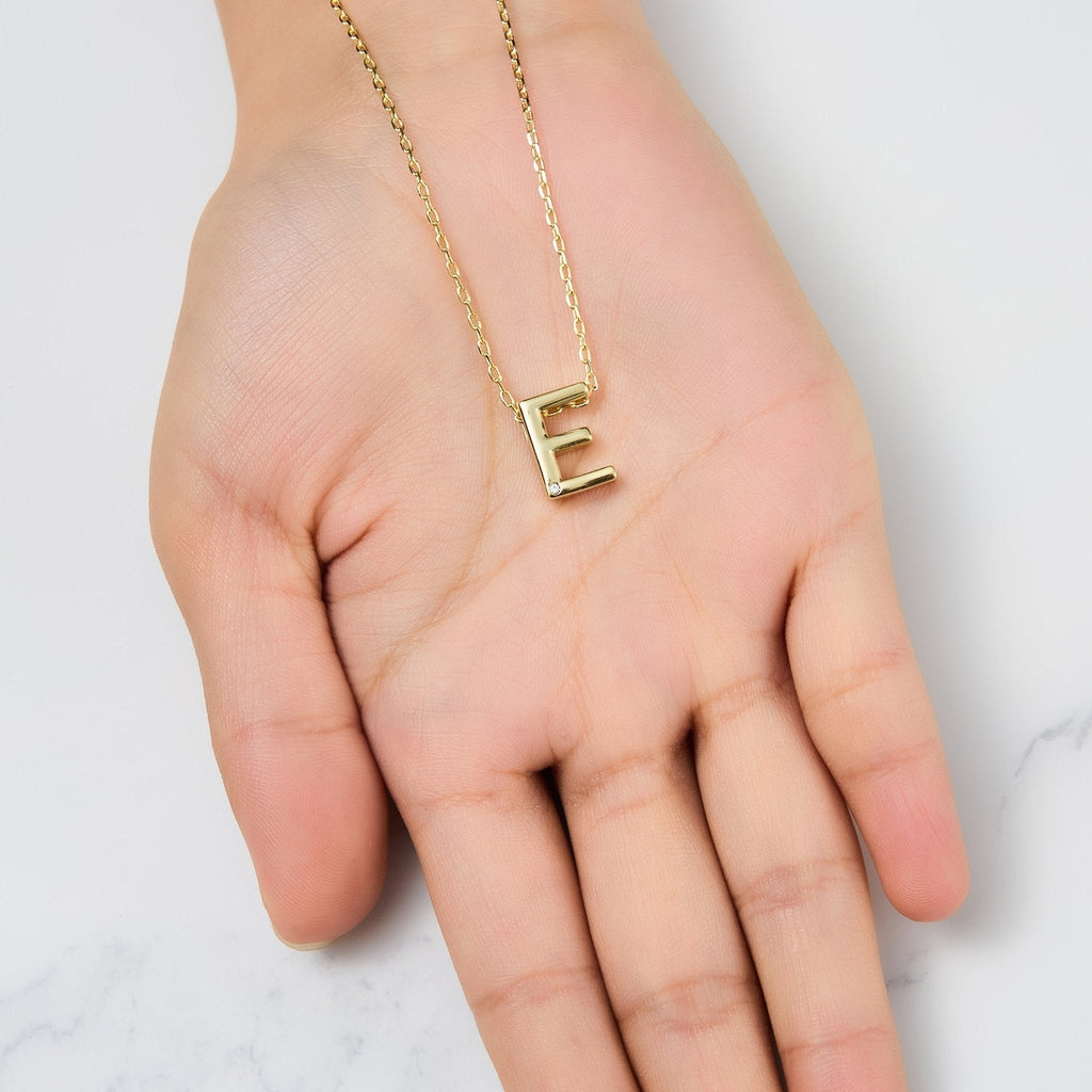 18k Gold Plated Initial Necklace Letter E Created with Zircondia® Crystals