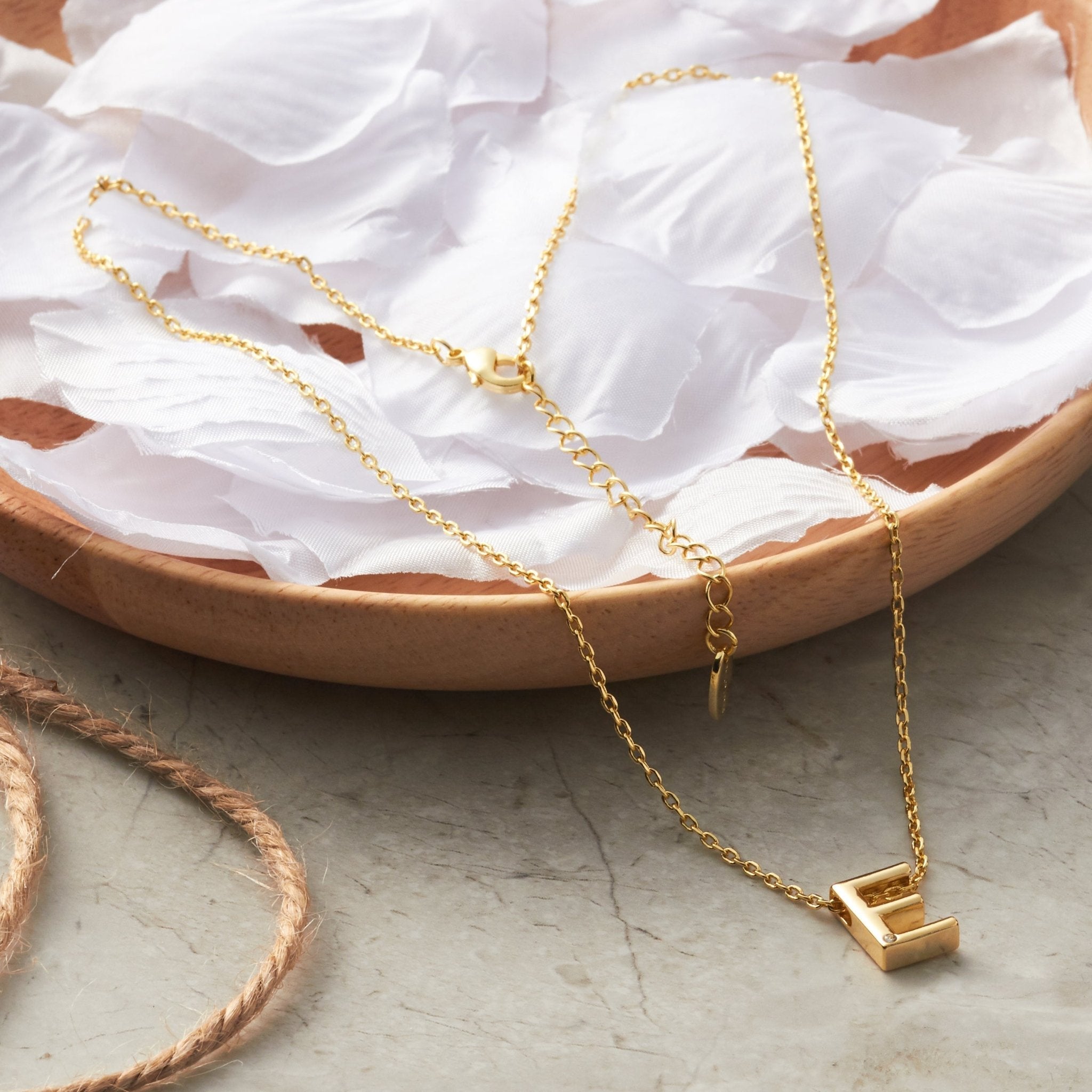 18k Gold Plated Initial Necklace Letter E Created with Zircondia® Crystals