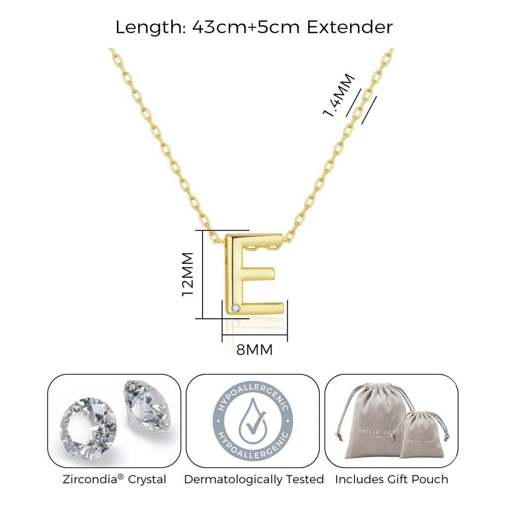 18k Gold Plated Initial Necklace Letter E Created with Zircondia® Crystals