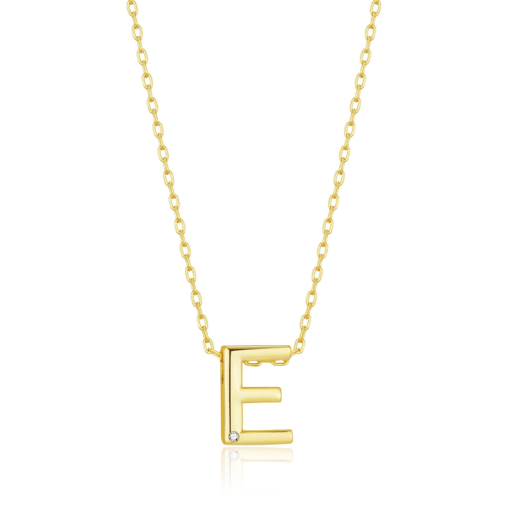 18k Gold Plated Initial Necklace Letter E Created with Zircondia® Crystals