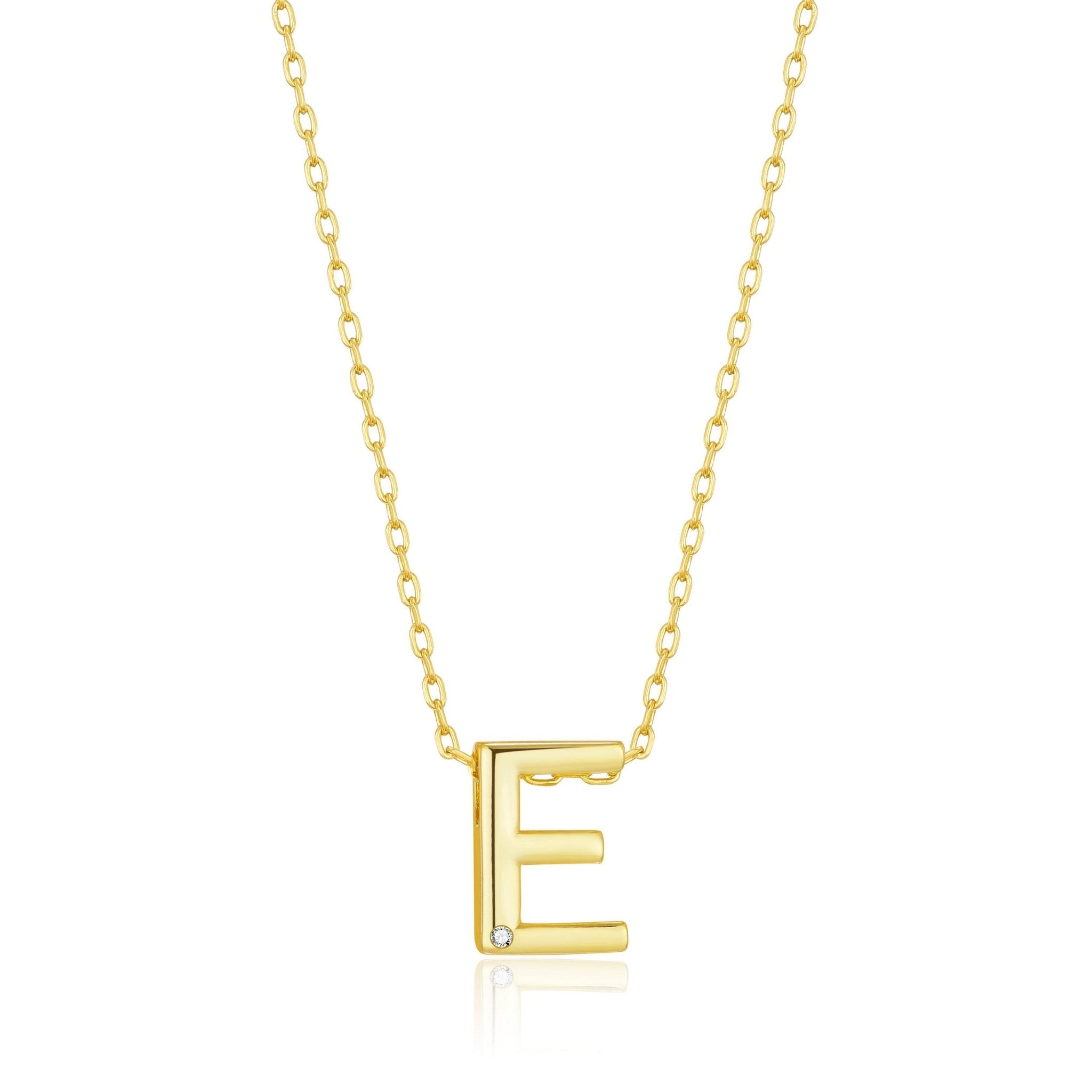 18k Gold Plated Initial Necklace Letter E Created with Zircondia® Crystals