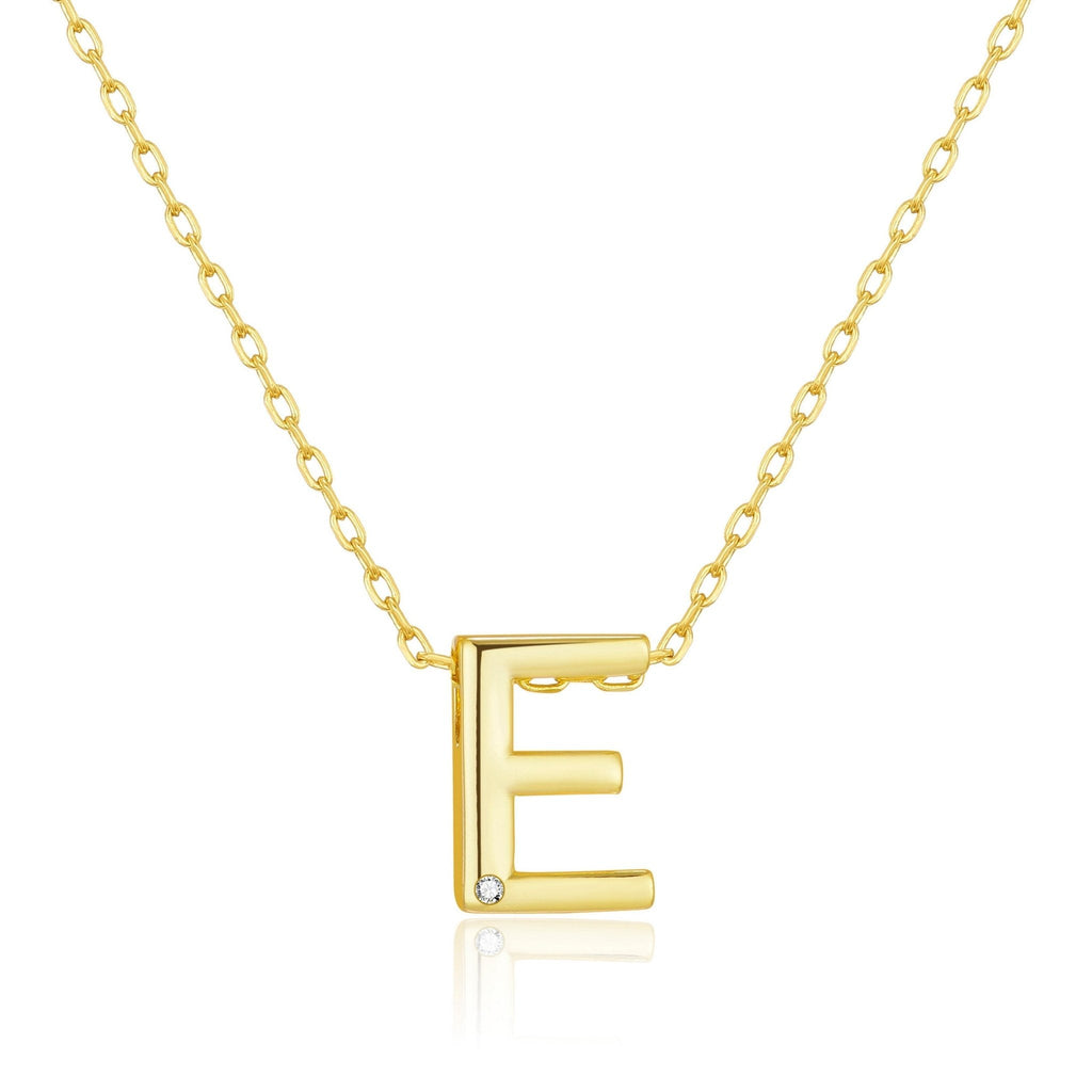 18k Gold Plated Initial Necklace Letter E Created with Zircondia® Crystals