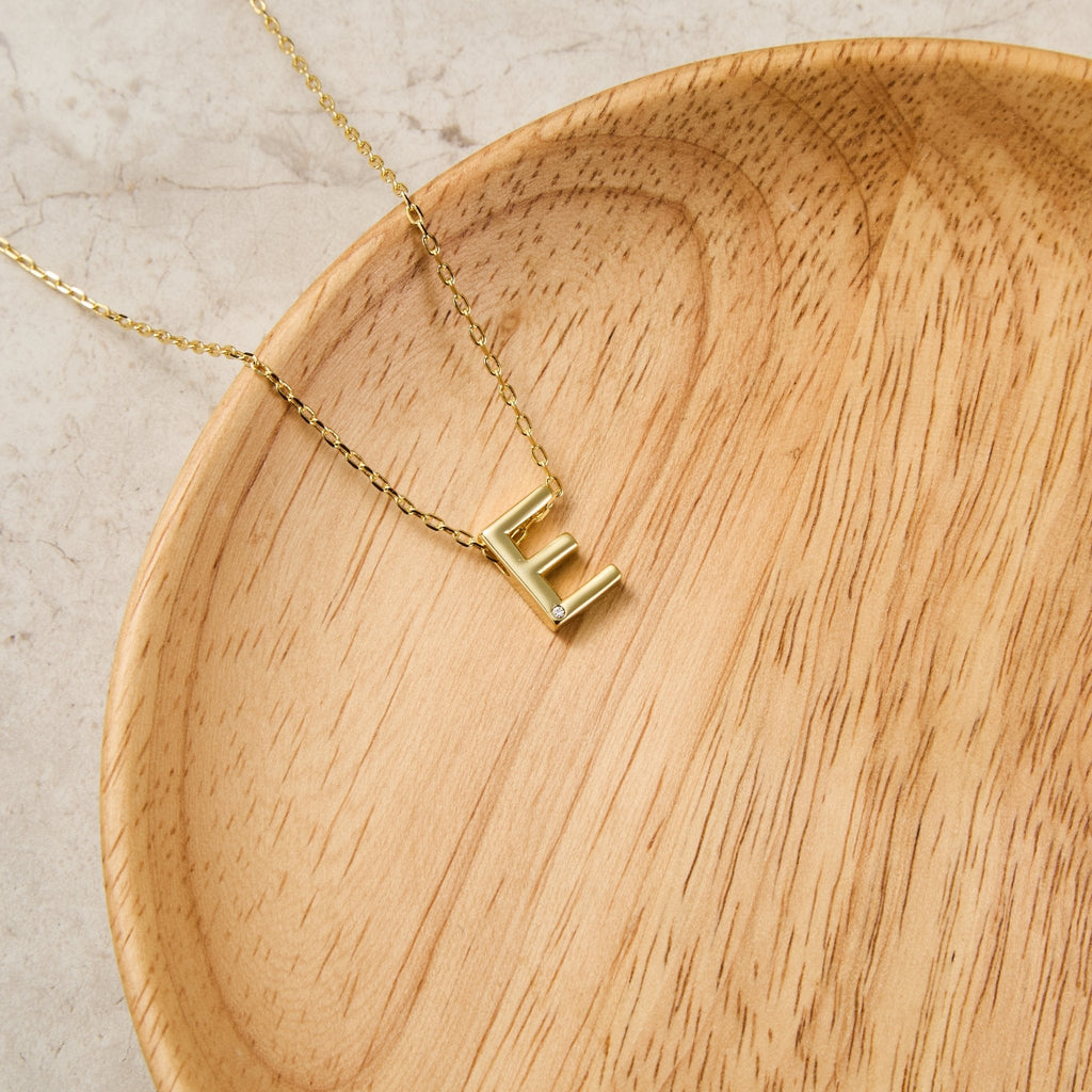 18k Gold Plated Initial Necklace Letter E Created with Zircondia® Crystals