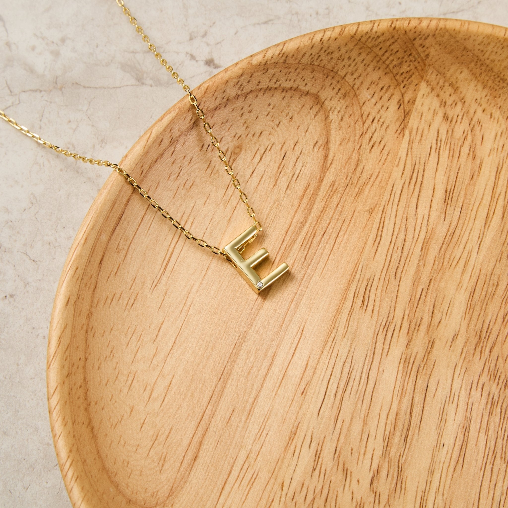 18k Gold Plated Initial Necklace Letter E Created with Zircondia® Crystals