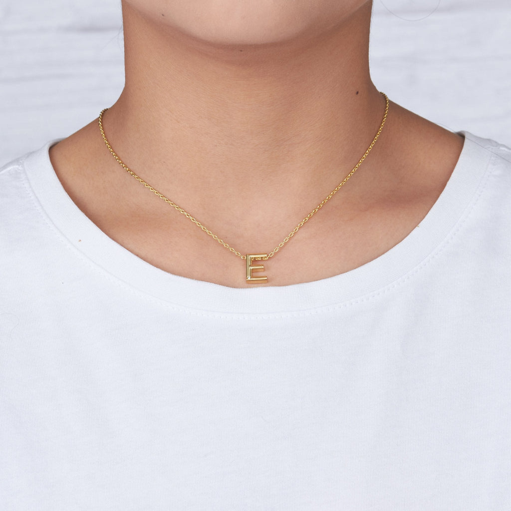 18k Gold Plated Initial Necklace Letter E Created with Zircondia® Crystals