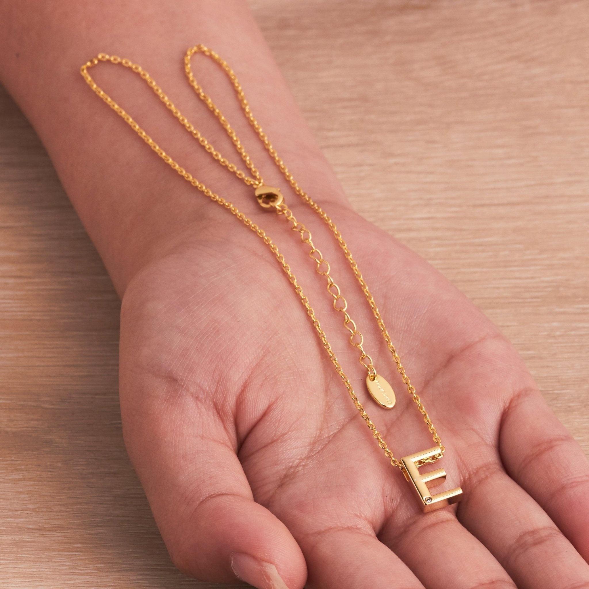 18k Gold Plated Initial Necklace Letter E Created with Zircondia® Crystals