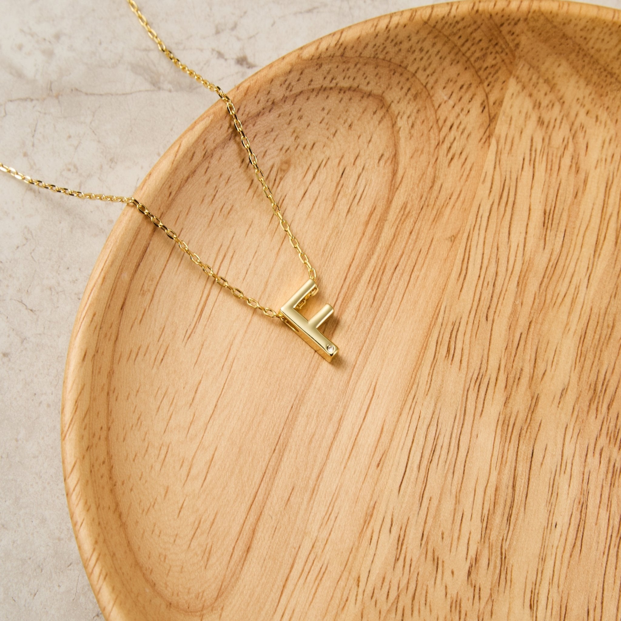 18k Gold Plated Initial Necklace Letter F Created with Zircondia® Crystals