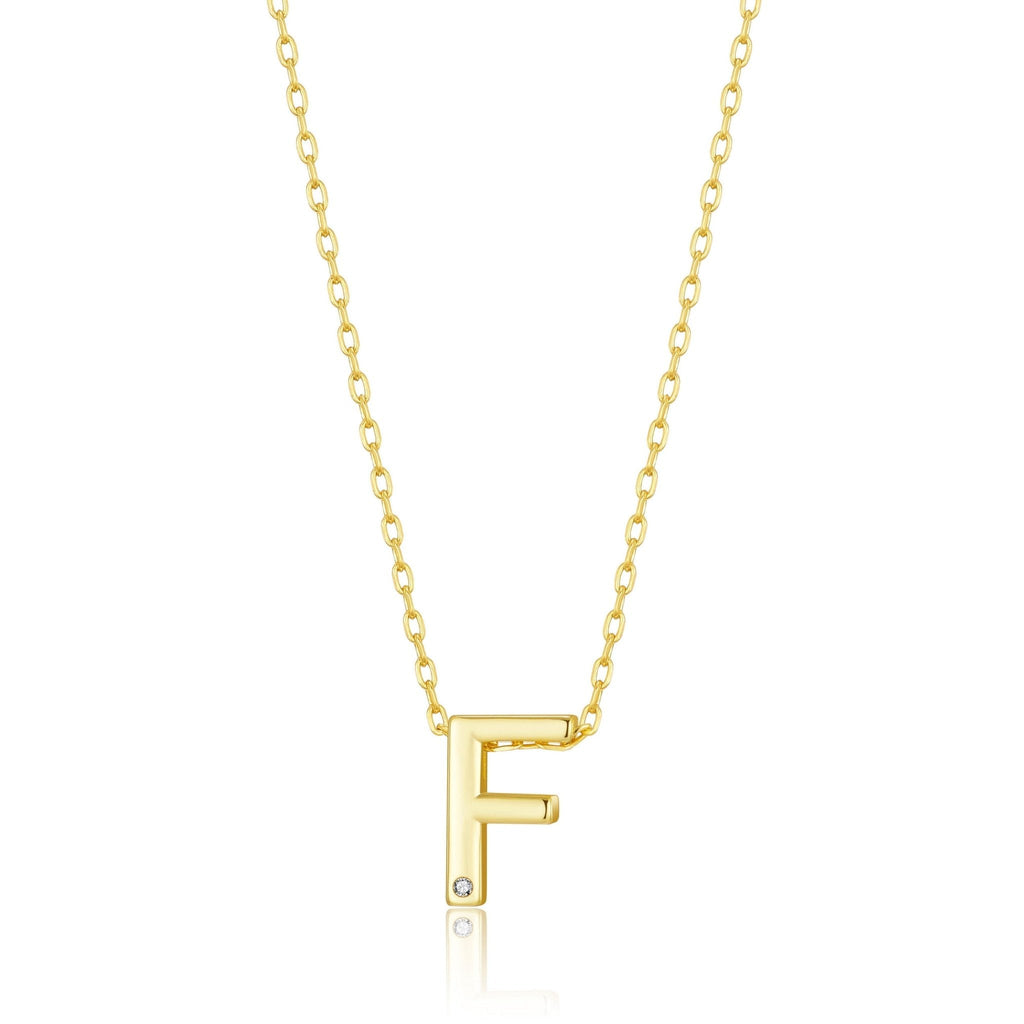 18k Gold Plated Initial Necklace Letter F Created with Zircondia® Crystals